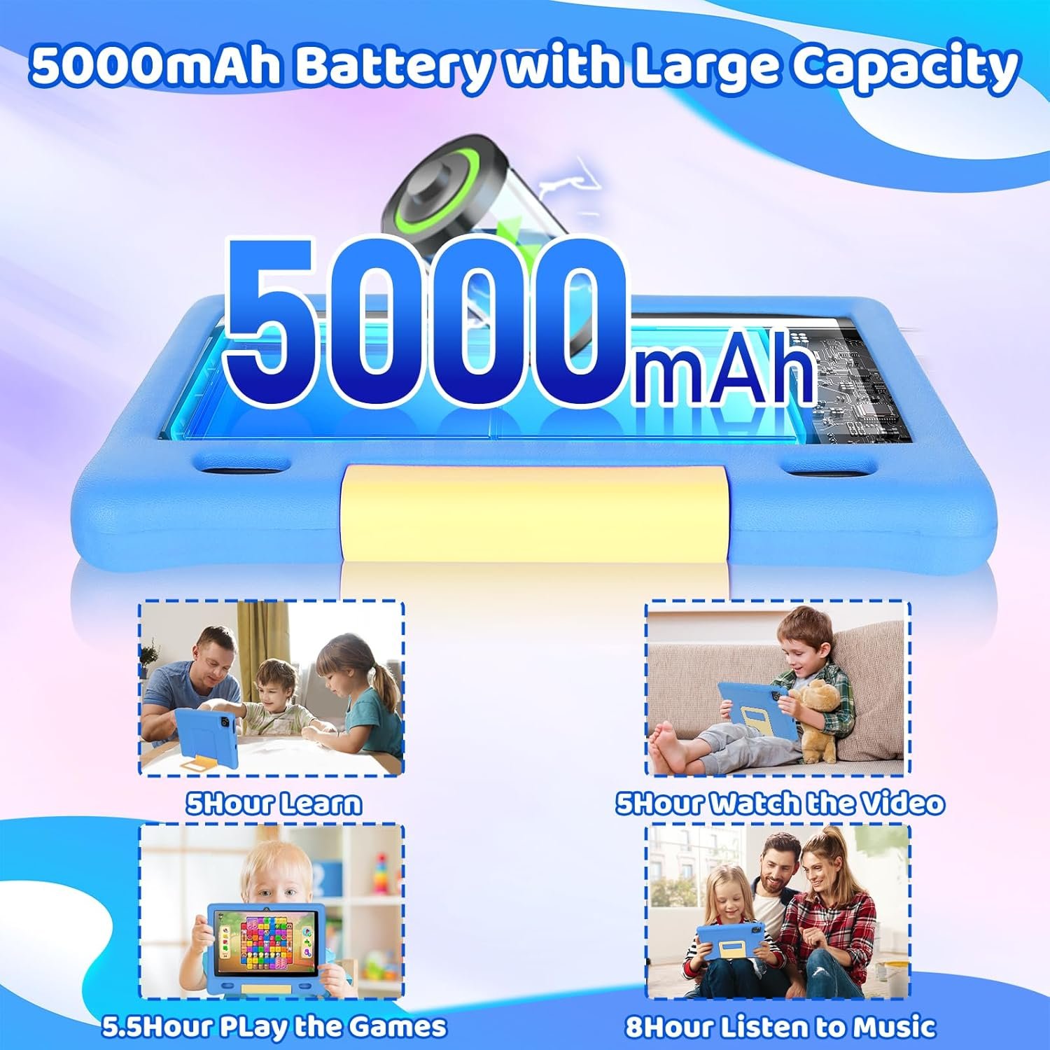 Gleeso Kids Tablet, Android 15 Tablet for Kids 10 inch Octa-Core with Case, 128GB 1TB TF Card Expandable for Toddler Children, Parental Control, Dual Camera, WiFi,Gift(Blue) - Image 5