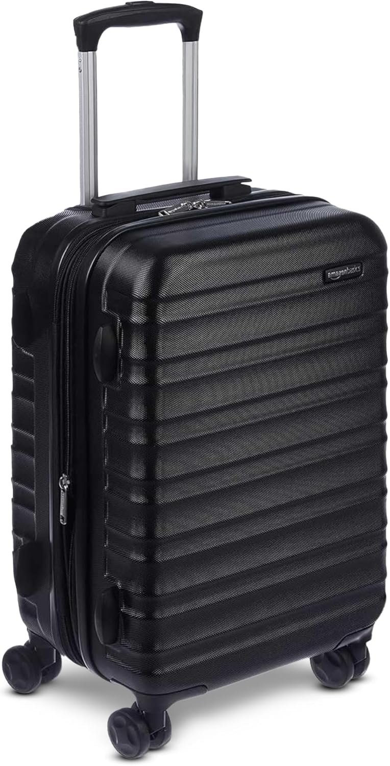 Amazon Basics 21" Hardside Carry-On Luggage, Hardshell Suitcase With Wheels, Expandable For Up to 25% More Space, With Scratch-Resistant Surface, Four Multi-directional Wheels, Black