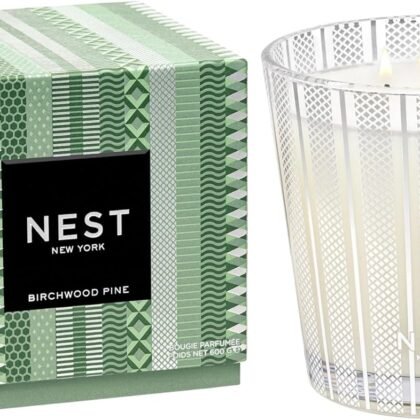 NEST New York Scented 3-Wick Christmas Tree Candle, Birchwood Pine - 21.2 oz - Up to 100-Hour Burn Time - Reusable Glass Vessel