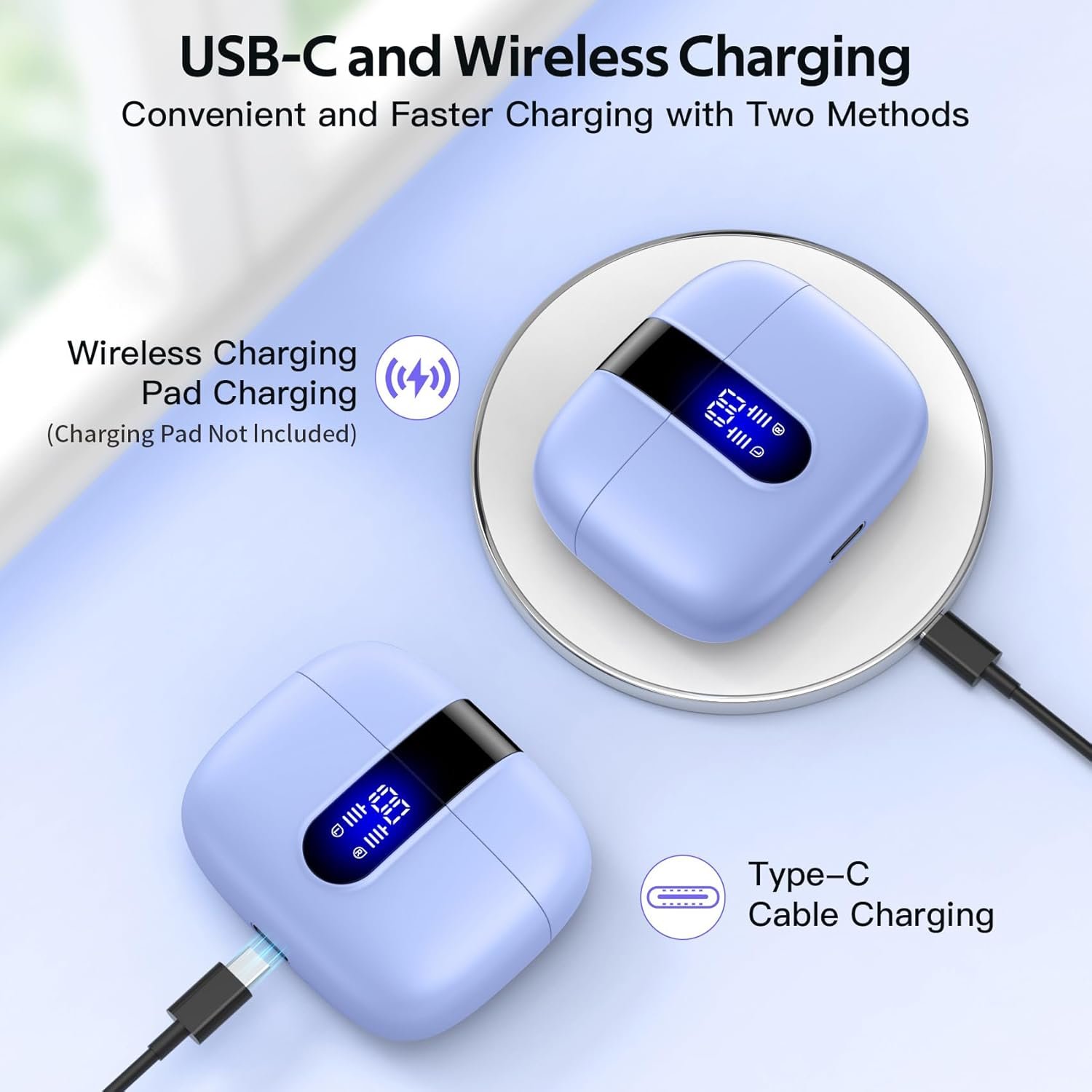 TAGRY Bluetooth Headphones True Wireless Earbuds 60H Playback LED Power Display Earphones with Wireless Charging Case IPX5 Waterproof in-Ear Ear buds with Mic for TV Smart Phone Laptop Computer Sports - Image 3