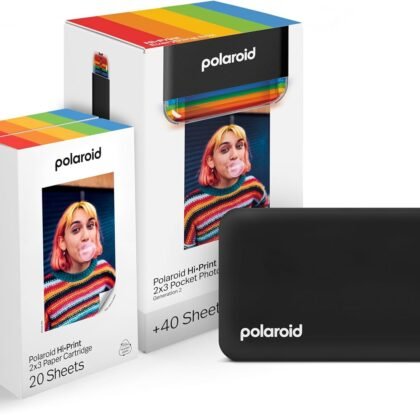 Polaroid Hi-Print + Paper Bundle- 2nd Generation Bluetooth Connected 2x3 Pocket Photo Dye-Sub Printer - Black Printer + 40 Photos (6439)