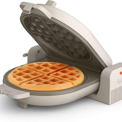bella Flip-n-Store Waffle Maker with EverGood™ Ceramic Nonstick Coating, Fits-anywhere™ Kitchenware, Power Indicator Light, Cool Touch Handle & Cord Wrap, 7” Wide & 1" Deep Plates, 1000 Watt, Oatmilk