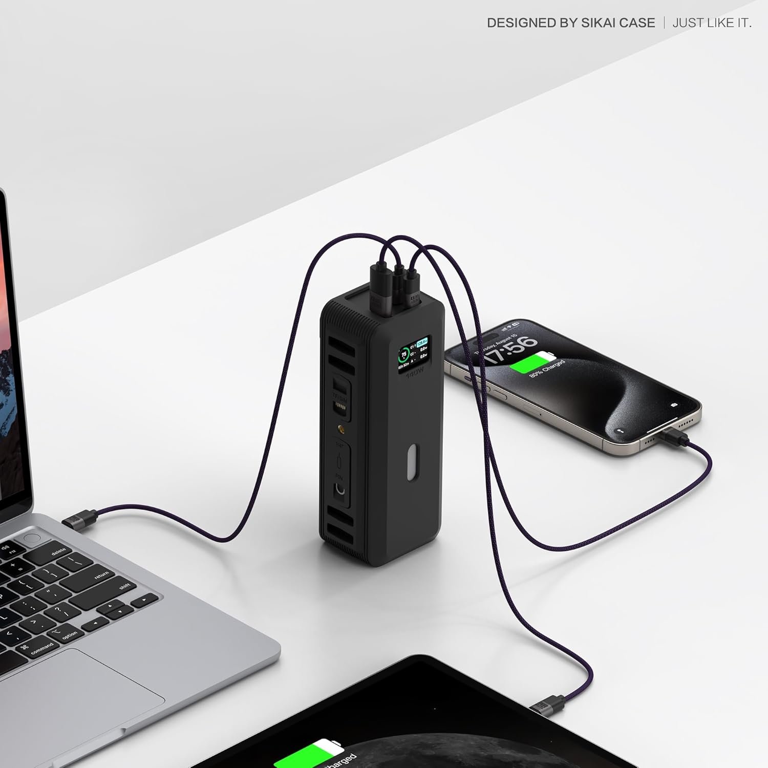 Silicone Case for Anker 737 Power Bank (24,000mAh 3-Port) 1/4-inch nut Hole, SD/SIM Card Storage Reserved Compatible with Anker 737 Power Bank Travel Protective Cover Dustproof with Handle (Black) - Image 7