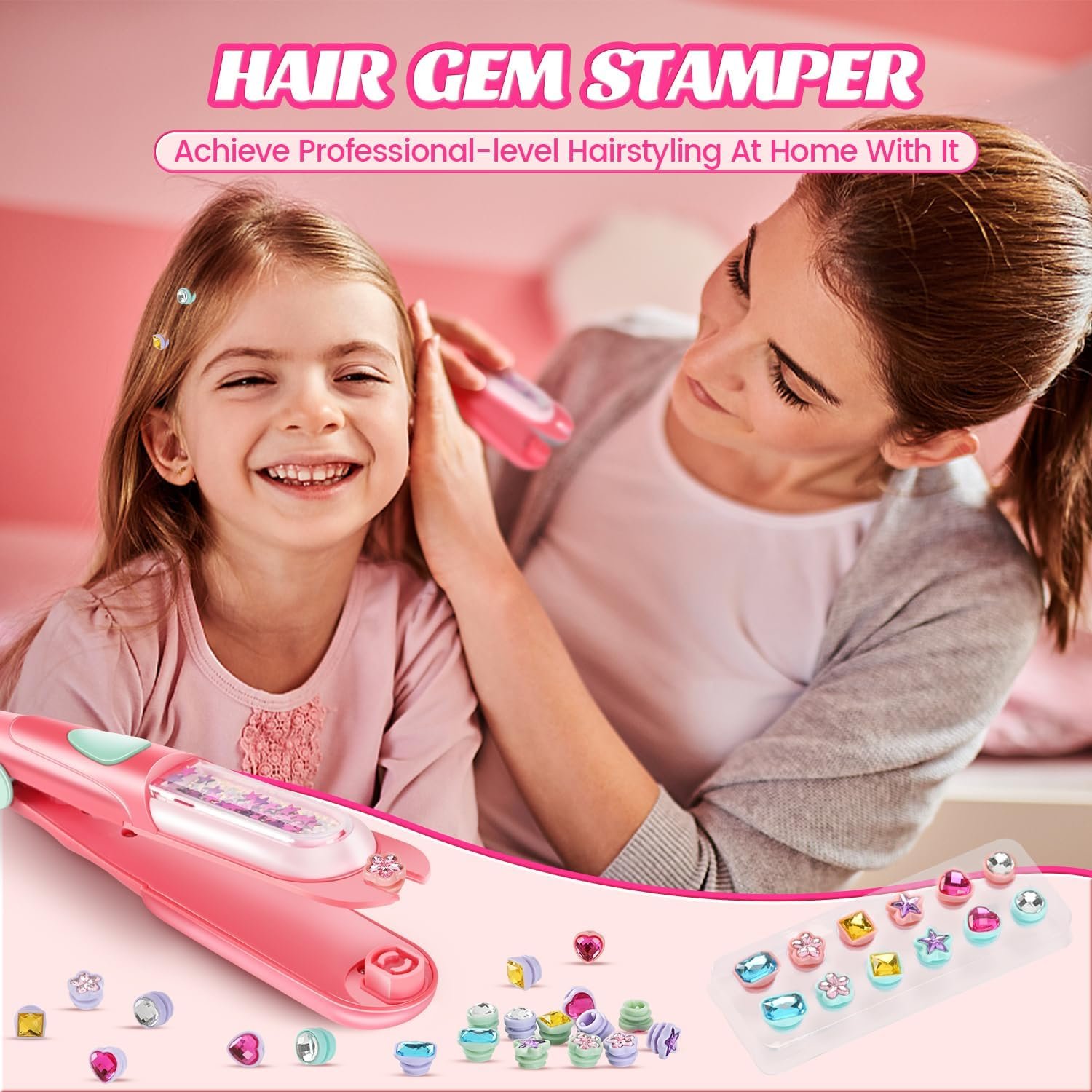 Hair Gem Stamper Kit, Bling Hair Jewels for Girls Toys, Hair Styling Tool with Reusable Shining Diamonds, Birthday Gifts Toys for Girls Ages 3 4 5 6 8-12 - Image 5