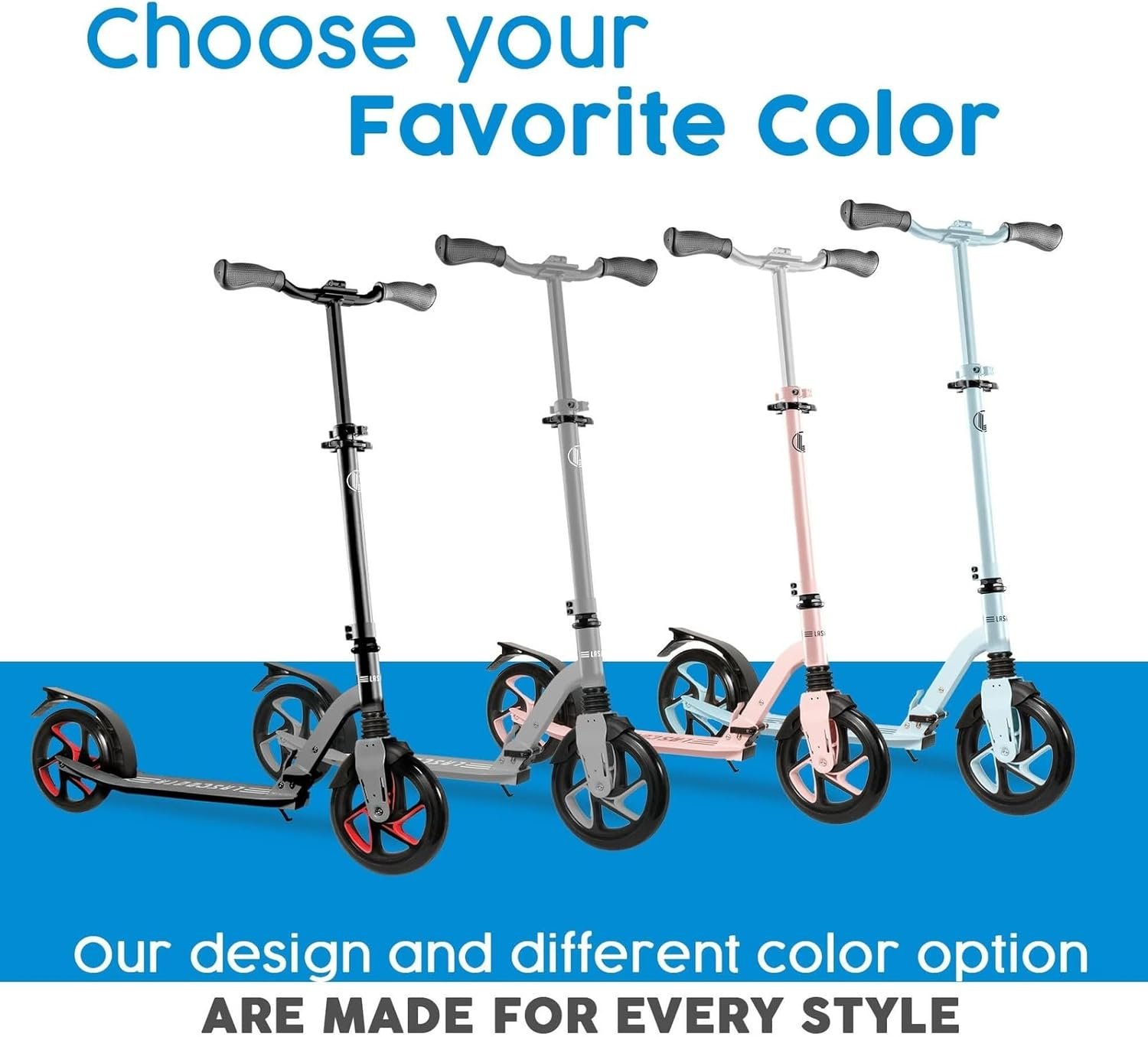 LaScoota Kick Scooter for Kids Ages 6+, Teens & Adults, Large 8" Sturdy Urethane Wheels. Adjustable Handlebar, Lightweight, Foldable, 220lbs Max Load - Image 4