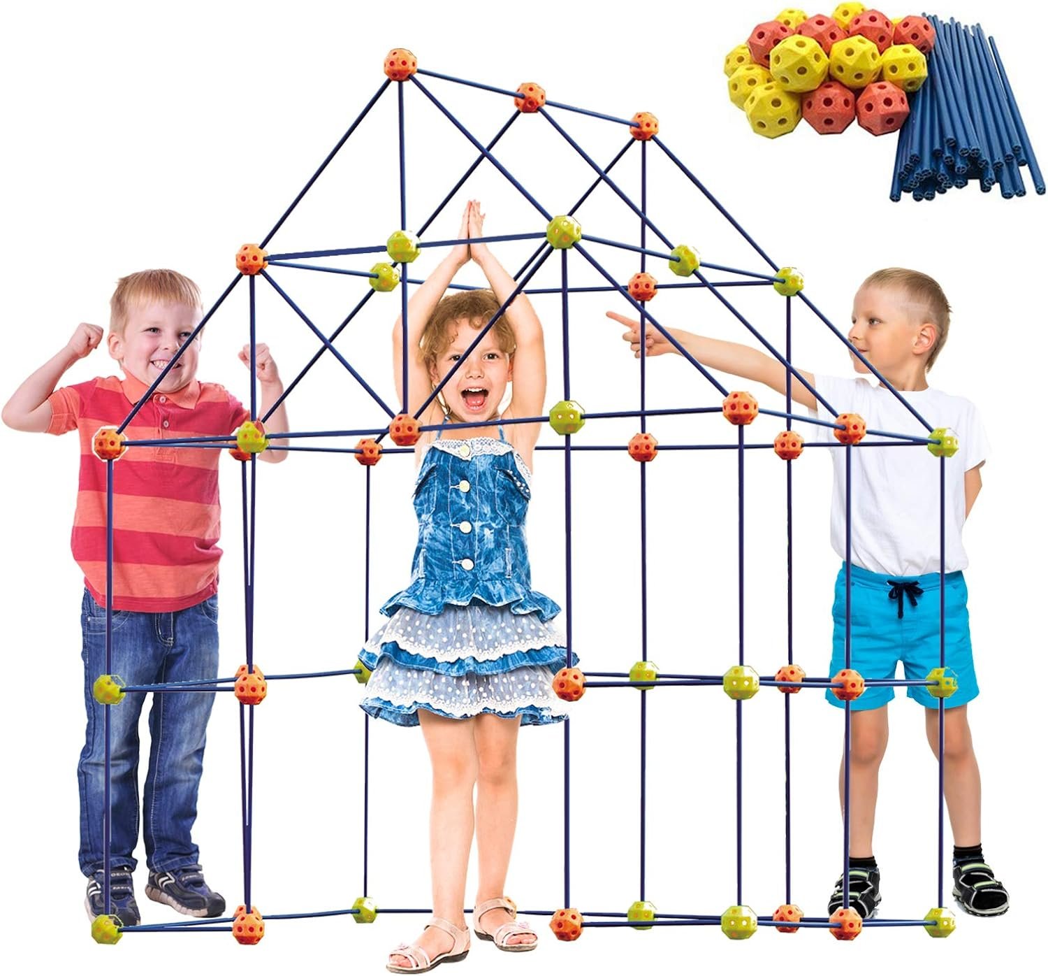 ERONE Fort Building Kit for Kids,158pcs Forts Construction Builder Gift Toys for Boys and Girls Fort Building Set Play Tent Rocket Castle Indoor Outdoor