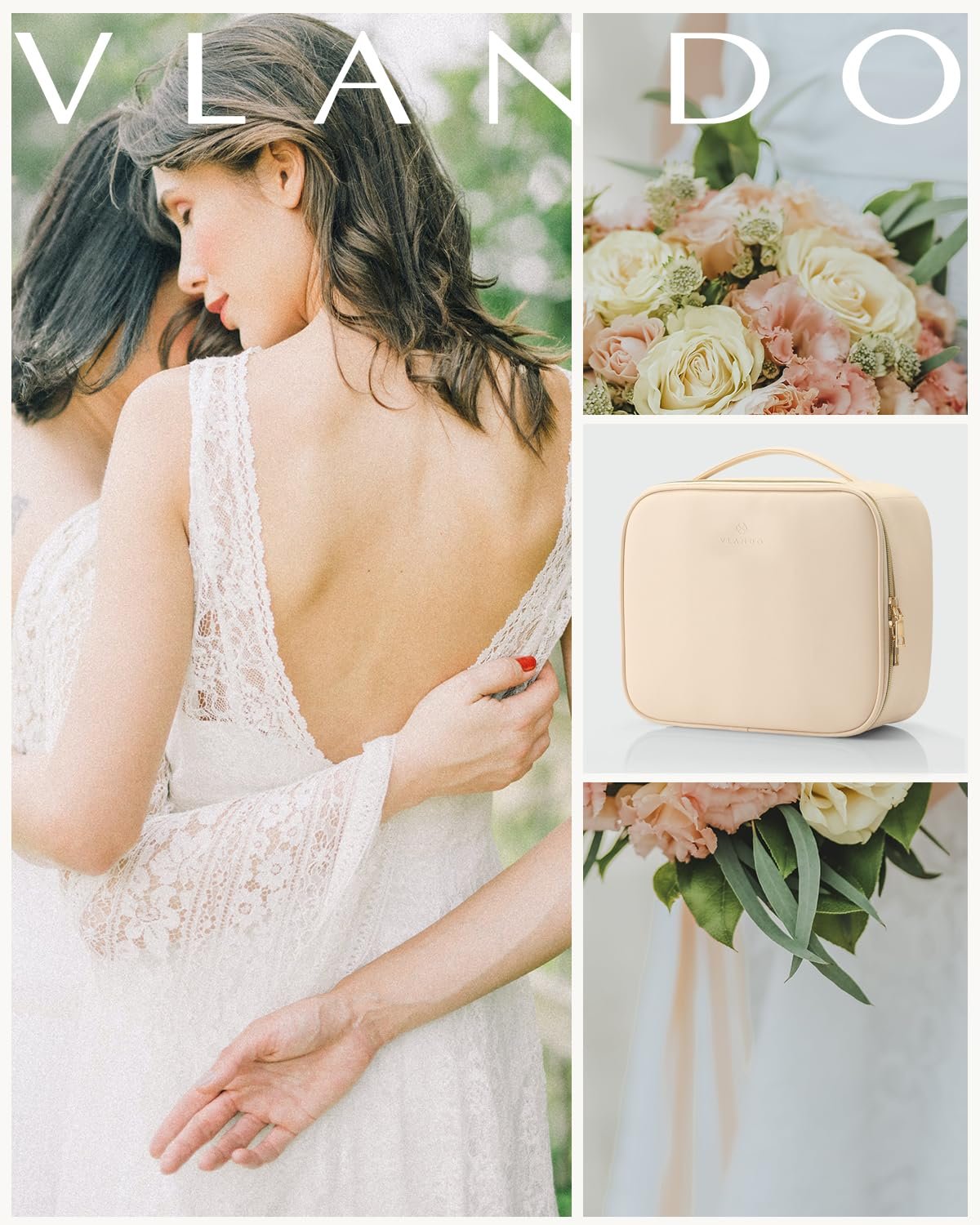 Vlando Travel Makeup Bag, Makeup Bag Organizer,Gift Ideas for Women Girls,Makeup Storgae Bag with Dividers and Handle,Gifts for Christmas,Birthday,Wedding Beige - Image 6