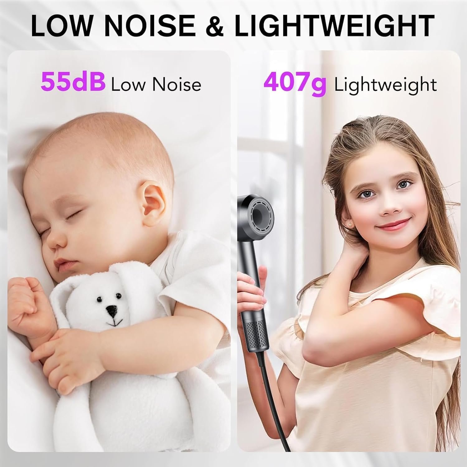 Hair Dryer, 160000 RPM Professional High Speed Ionic Blow Dryer 500 Million Negative Ions & Heat-Control & Low Noise Hairdryer for Faster Drying All Hair Types, No Heat Damage, Travel with Diffuser - Image 4