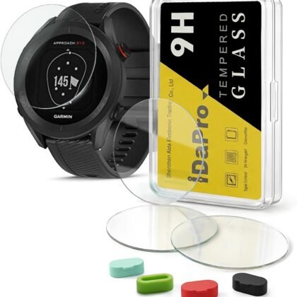[4+4 Pack Screen Protector for Garmin Approach S12 GPS Golf with Silicone Anti-dust Plugs, 9H Tempered Glass Protection Kit in Reusable Storage Case, Anti-Scratch,Bubble-Free,Easy Installation