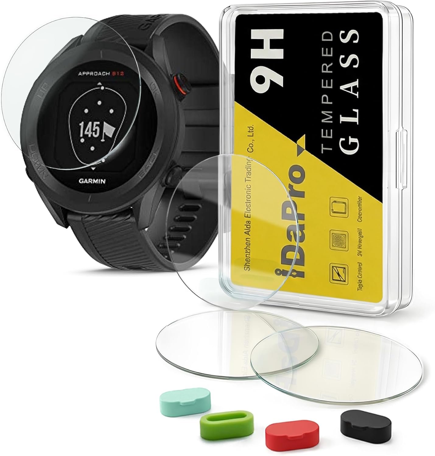 [4+4 Pack Screen Protector for Garmin Approach S12 GPS Golf with Silicone Anti-dust Plugs, 9H Tempered Glass Protection Kit in Reusable Storage Case, Anti-Scratch,Bubble-Free,Easy Installation