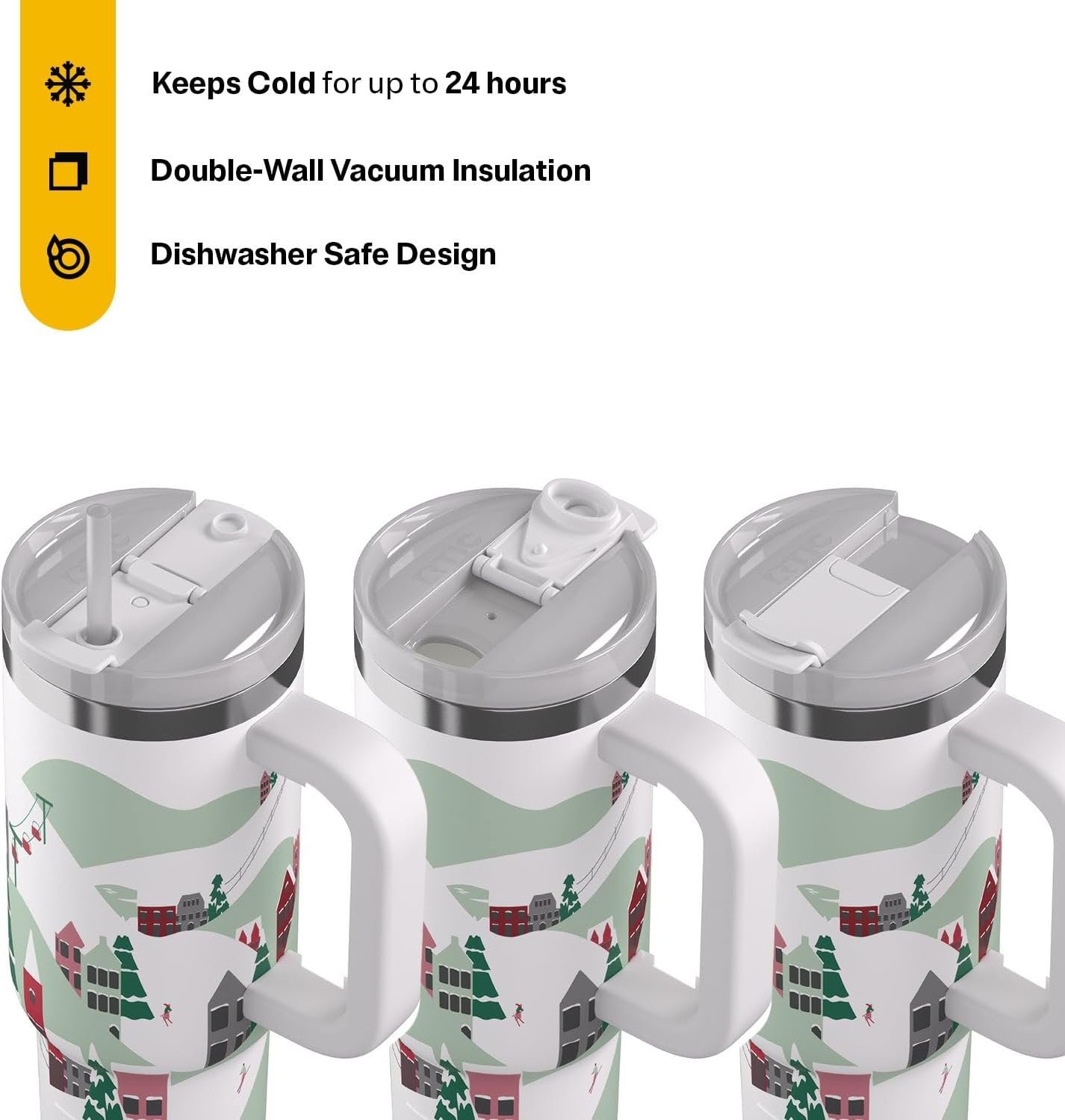 RTIC 30 oz Road Trip Tumbler Double-Walled Ceramic Lined InsulatedStainless Steel Portable Travel Coffee Mug Cup with Lid, Handle and Straw, Apres Ski - Image 4