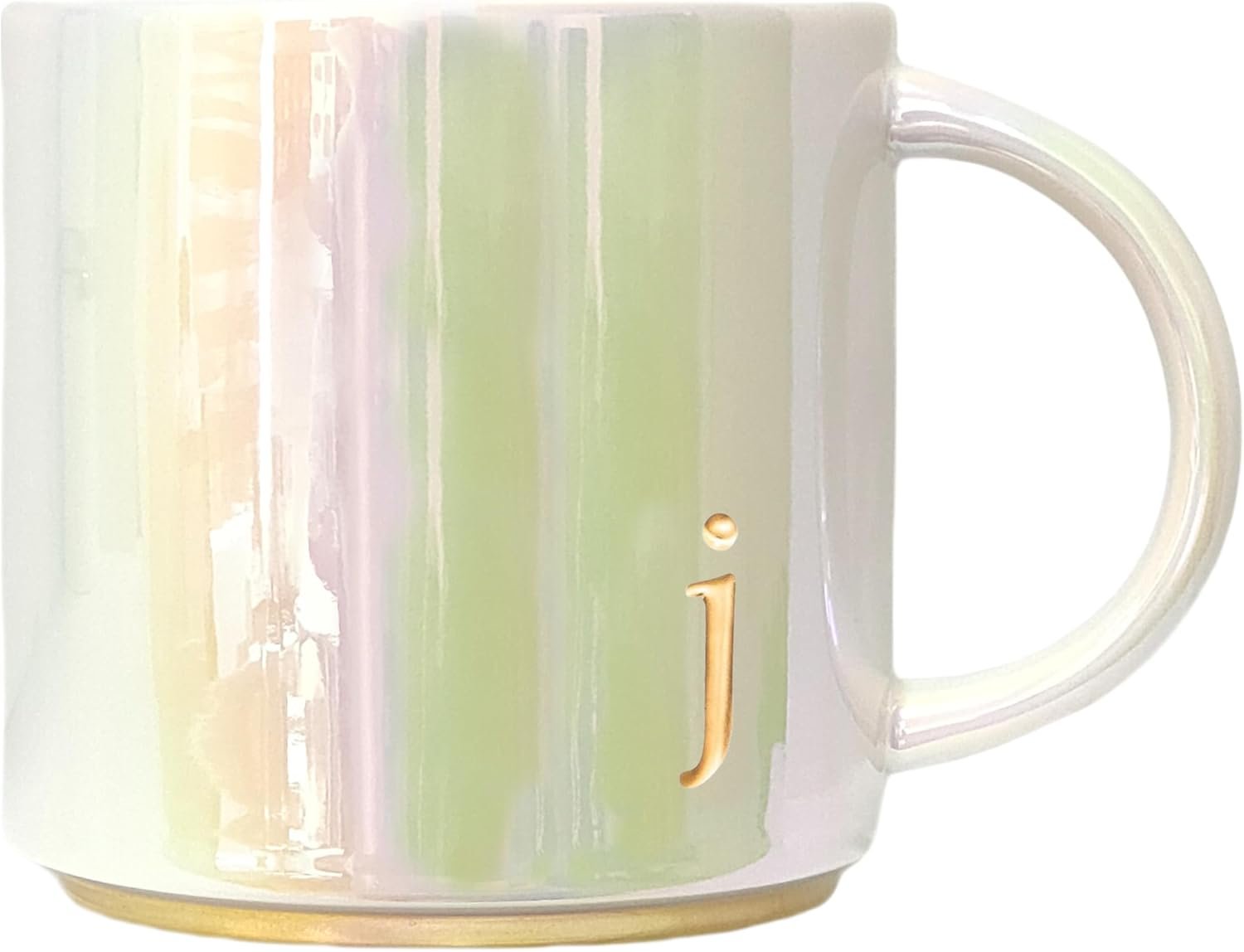 COLLECTIVE HOME - Ceramic Coffee Mug, Iridescent Finish Cups, Personalized Lowercase Embossed Lettering, Lustrous Multicolored Finish, Ideal for Unique Gifts (j)