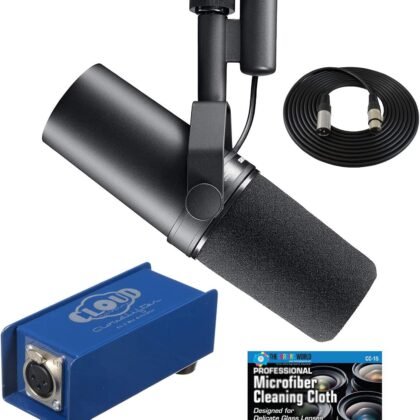 Shure SM7B Vocal Microphone with Cloud Microphones Cloudlifter CL-1 Mic Activator and Extra 10' XLR Cable Bundle