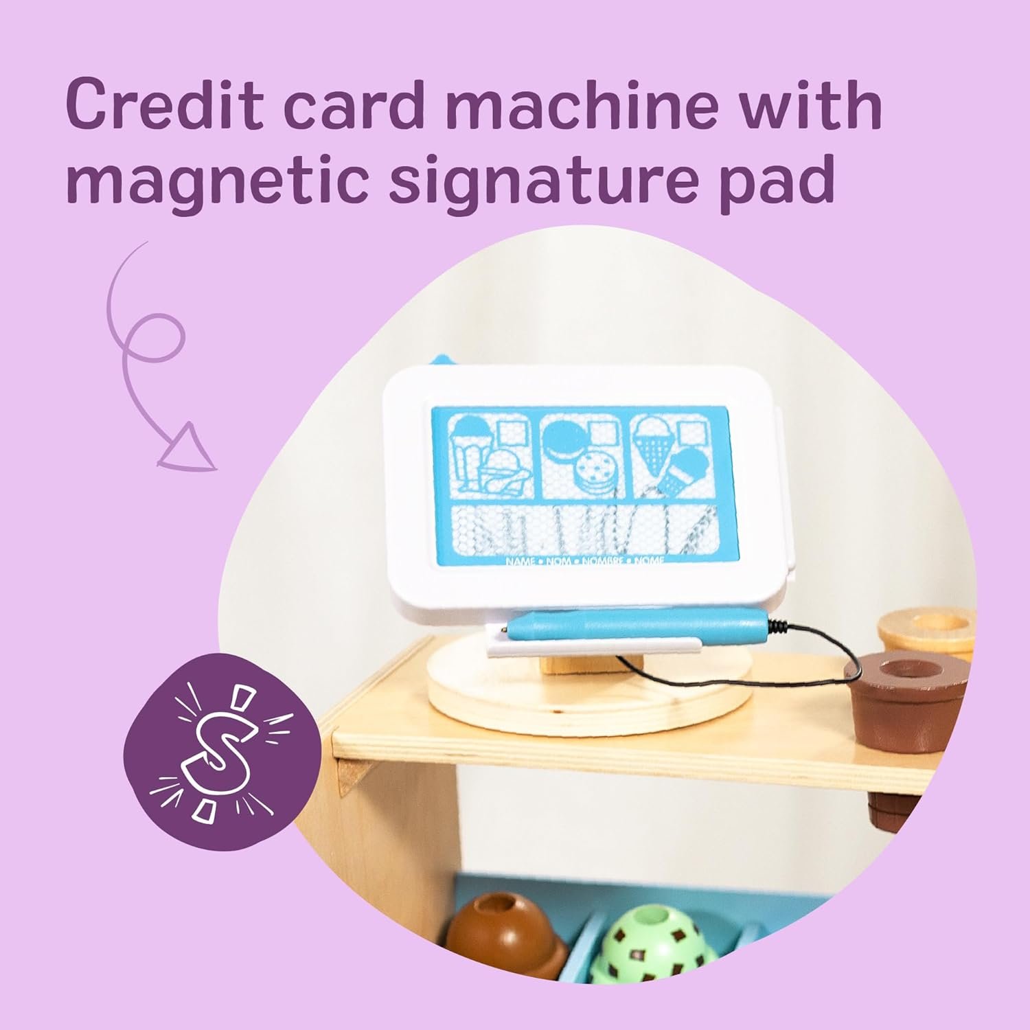 Melissa & Doug Cool Scoops Ice Creamery, Wooden Ice Cream Shop & Counter with Play Food & Play Kitchen Accessories, Preschool Learning Toys for Girls & Boys 3+ - FSC Certified - Image 5