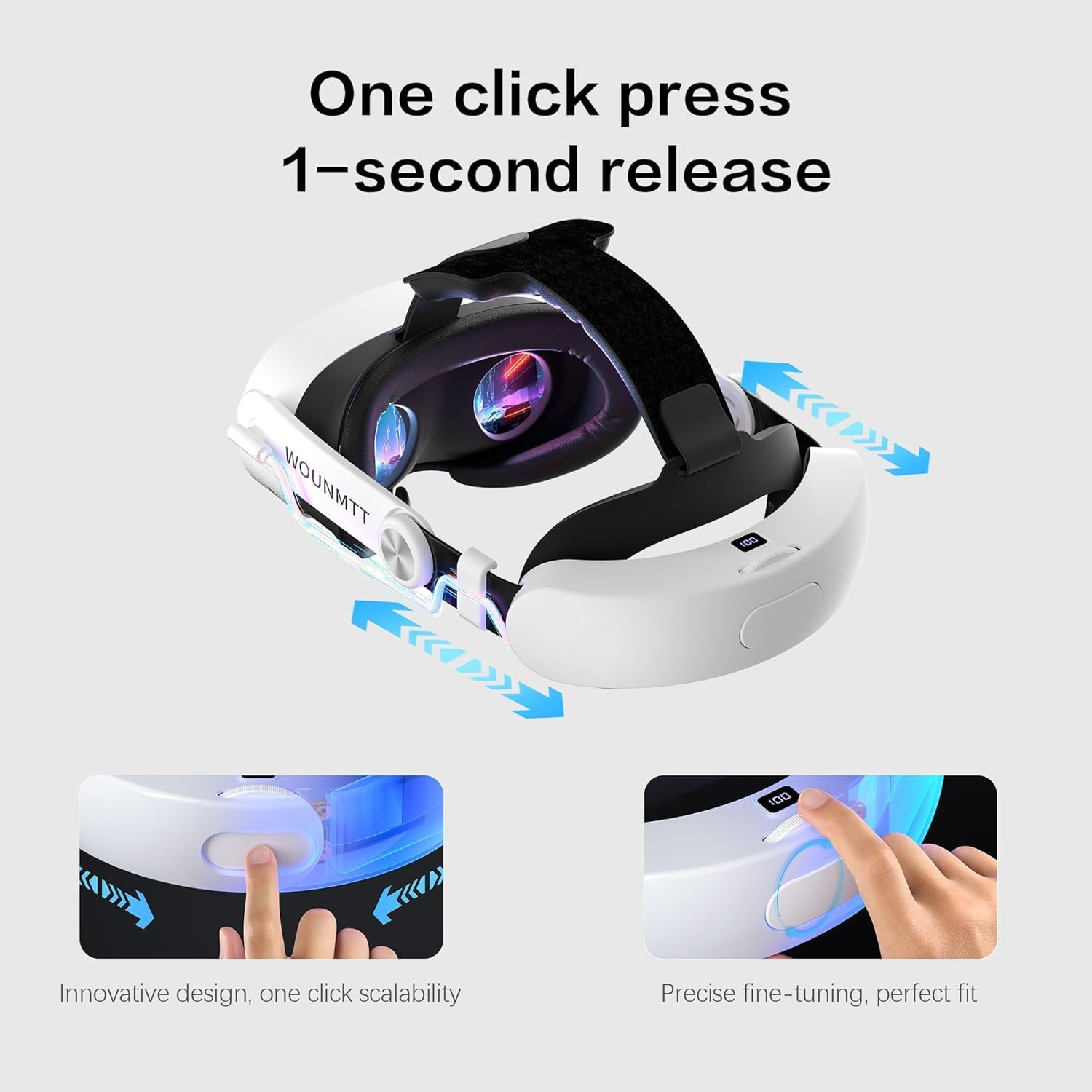 Head Strap for Oculus Meta Quest 3/3S with Battery, Adjustable VR Accessories with One-Click Fit, Rear Cushion Dial, 2–4H Playtime, VR Head Strap Reduce Facial Stress for Gaming Comfort - Image 2