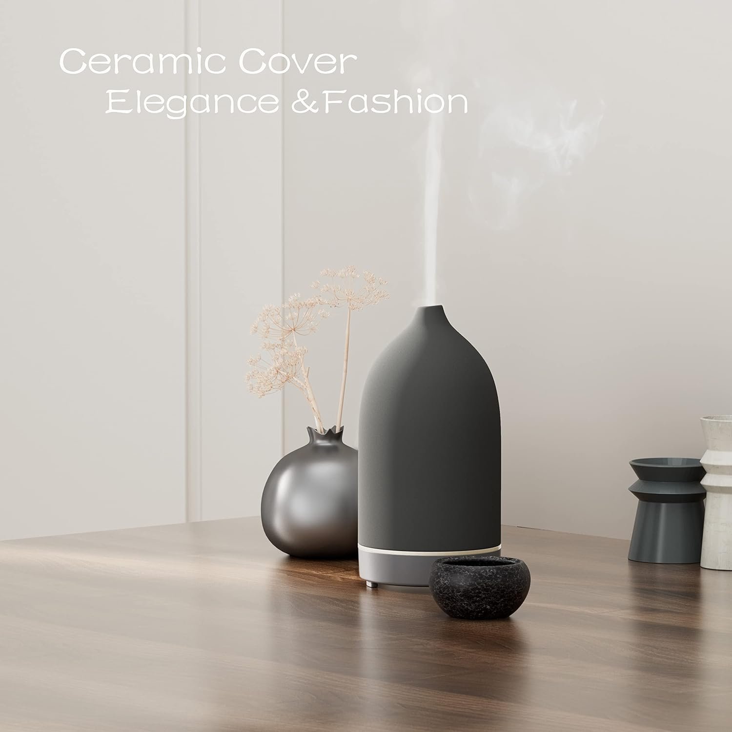 Aromatherapy Essential Oil Diffuser,9 Colors Mood Light,4 Timer Stone Diffuser Living Room(Grey) - Image 2
