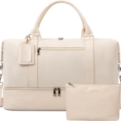 Oeihuivt Weekender Bags for Women - 21 Inch Large Travel Duffel Bag 2-Piece Set with Shoe Compartment, Heavy-Duty Canvas Leather Carry On Overnight Tote