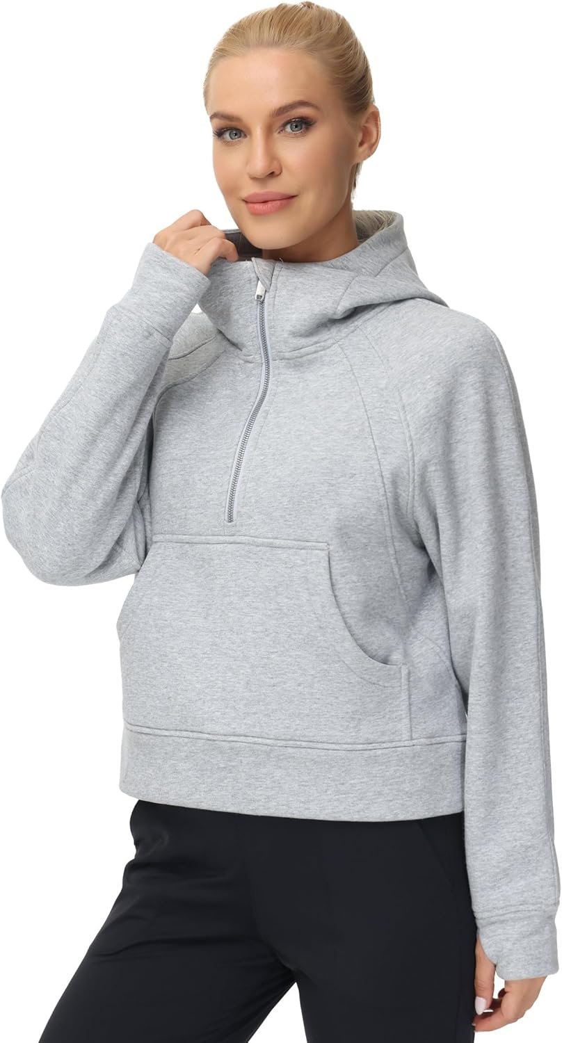 THE GYM PEOPLE Womens' Hoodies Half Zip Long Sleeve Fleece Crop Pullover Sweatshirts with Pockets Thumb Hole - Image 2