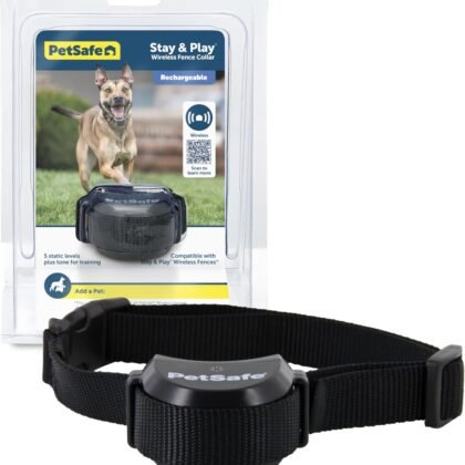 PetSafe Stay & Play Pet Fence Wireless, Dog Fence Collar Rechargeable Receiver Collar, Waterproof Design, Compatible with All PetSafe Wireless Fences, Invisible Wireless System (Black)