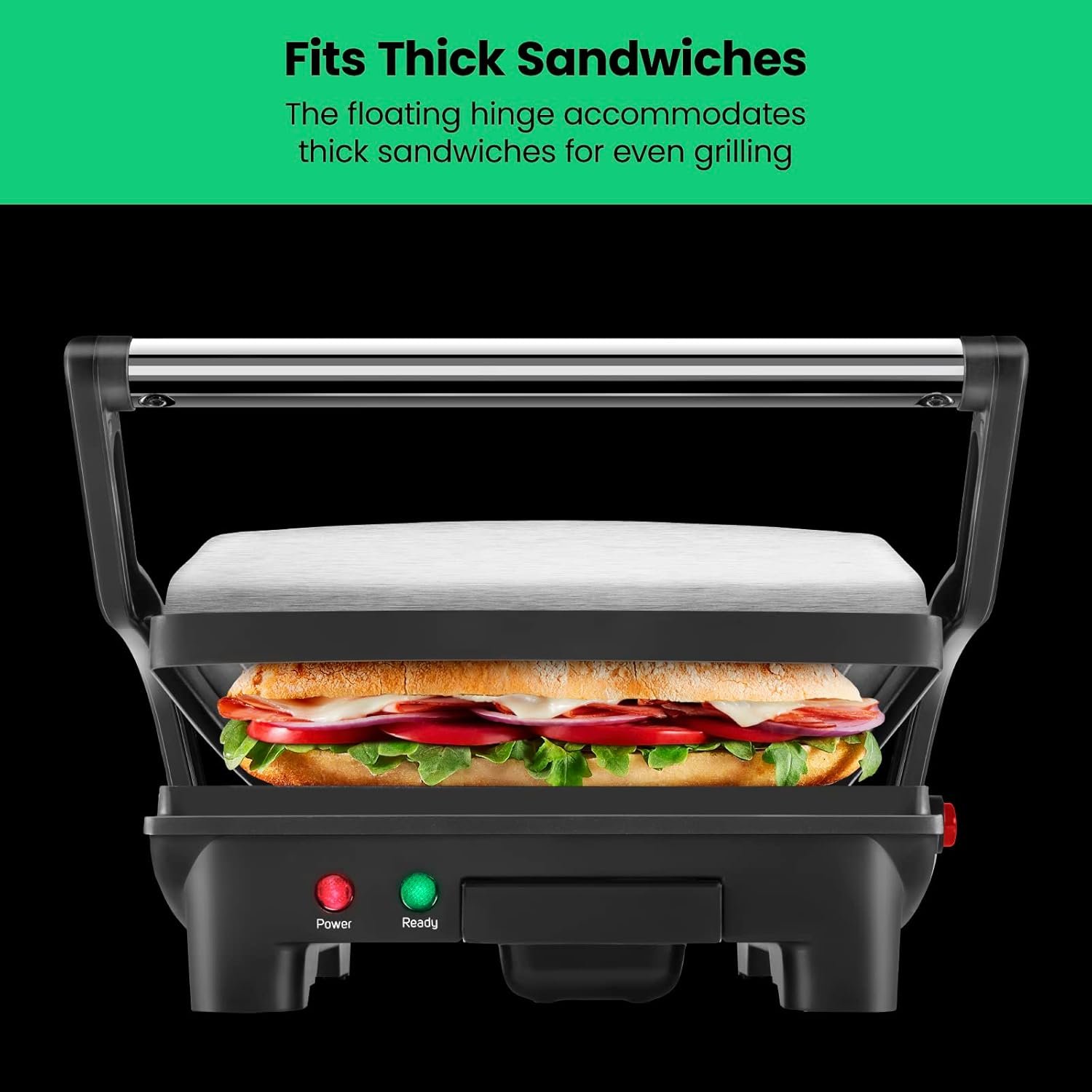 Chefman Panini Press Grill and Gourmet Sandwich Maker Non-Stick Coated Plates, Opens 180 Degrees to Fit Any Type or Size of Food, Stainless Steel Surface and Removable Drip Tray, 4 Slice, Black - Image 6