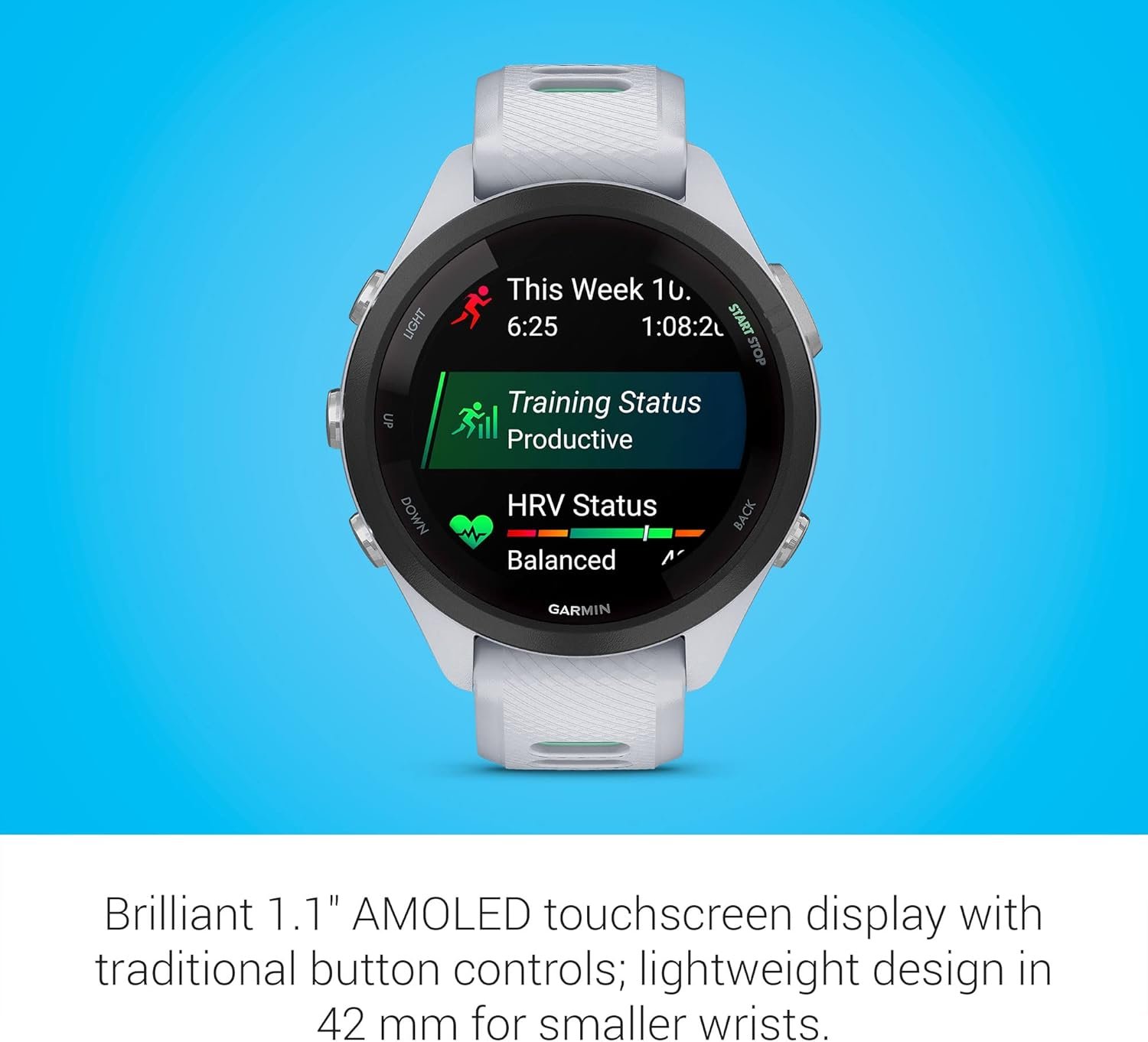 Garmin Forerunner 265S Running Smartwatch, Colorful AMOLED Display, Training Metrics and Recovery Insights, Whitestone and Neo Tropic - Image 3