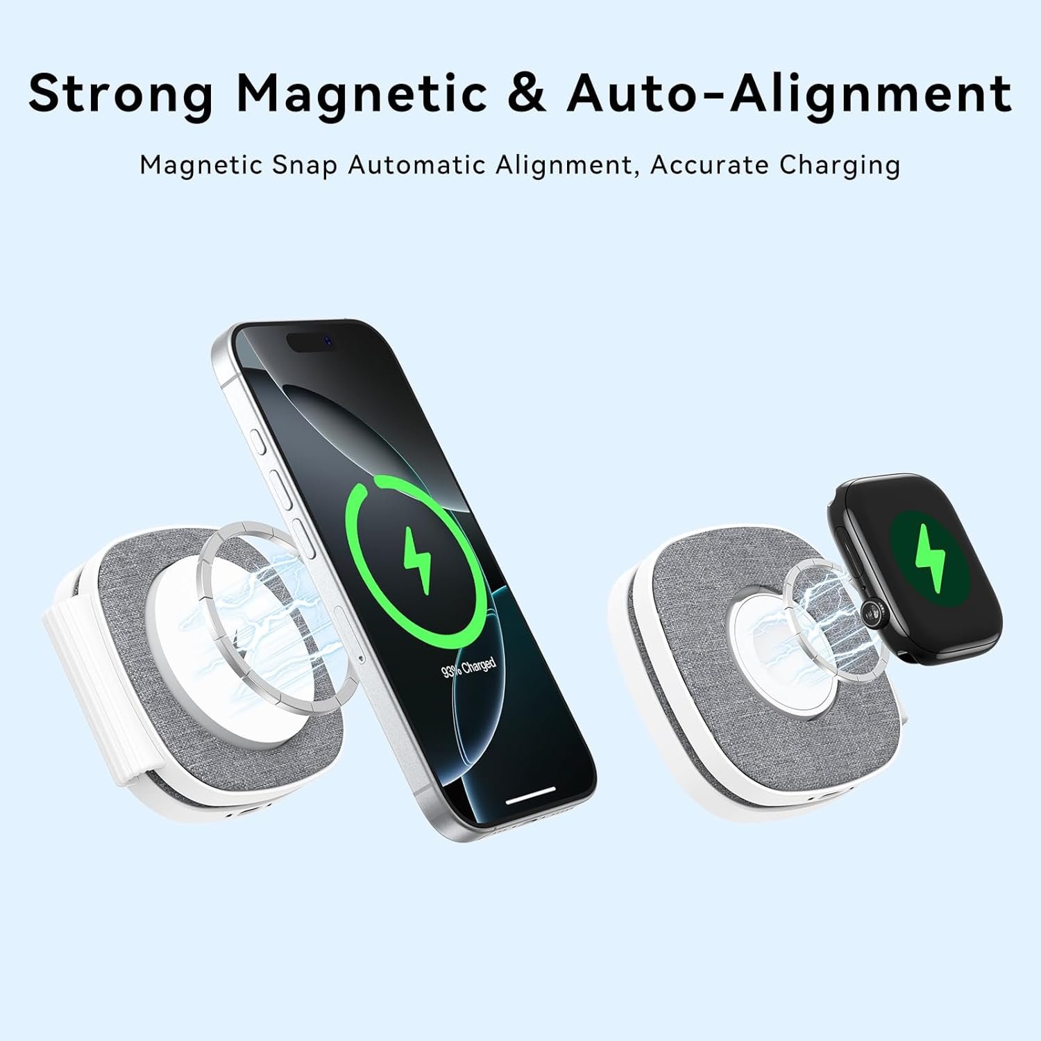 Flodable 2 in 1 Mag-Safe Wireless Charger for iPhone 16 15 14 13 12 Series,Apple Watch Series/Ultra/SE,Airpods/Pro,Portable Magsafe Charger 3 in 1 Wireless Charging Station (Grey with 20W PD Charger) - Image 8