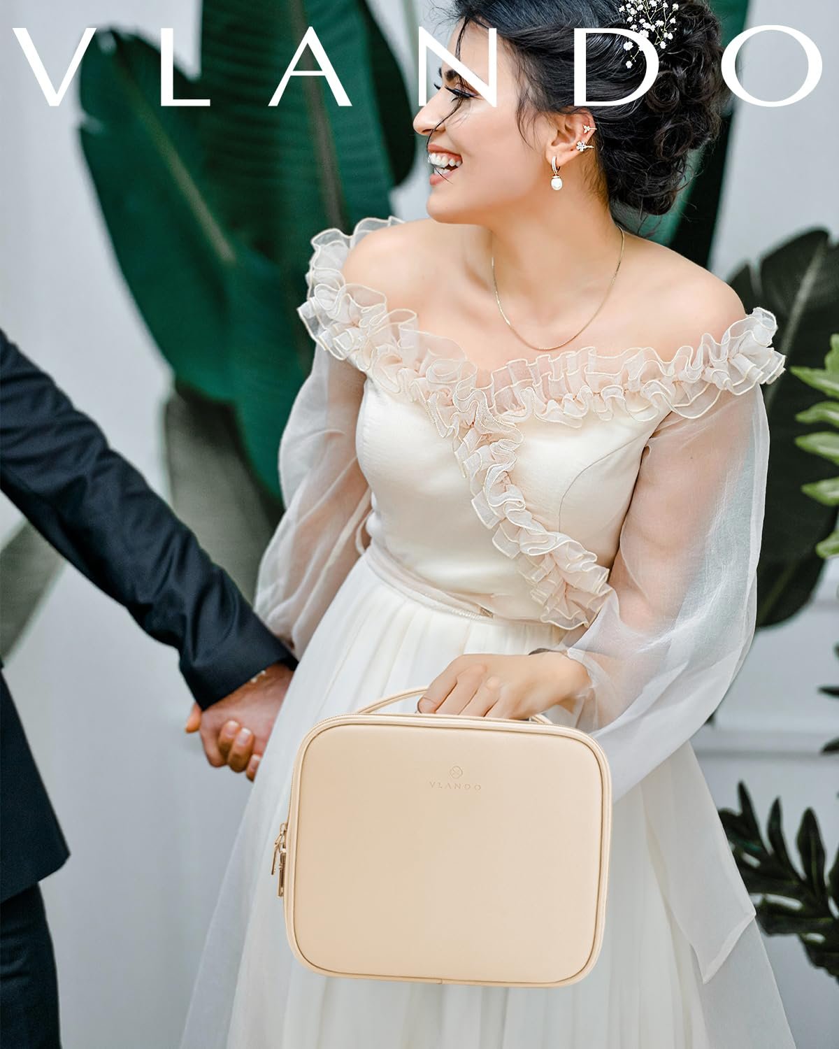 Vlando Travel Makeup Bag, Makeup Bag Organizer,Gift Ideas for Women Girls,Makeup Storgae Bag with Dividers and Handle,Gifts for Christmas,Birthday,Wedding Beige - Image 5