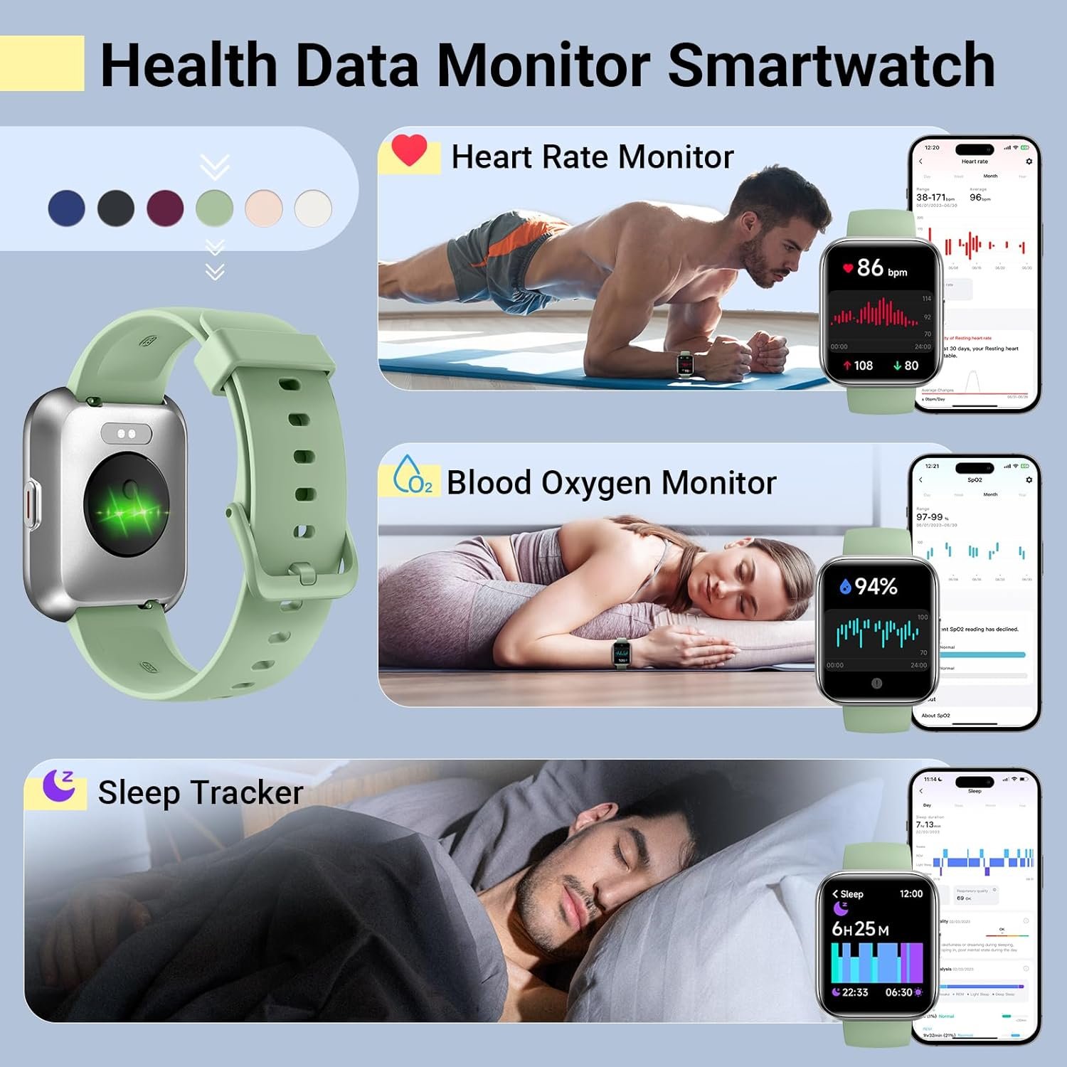 Smart Watches for Women/Men, Smart Watch for Android Phones & iPhone, Fitness Watches for Women with Alexa, Call & Notification Alerts, Tracks Heart Rate/Sleep Smartwatches (Green, 1.8 inches) - Image 4