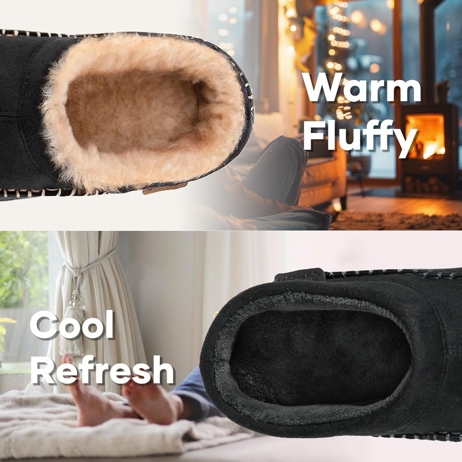 Zigzagger Men's Slip On Moccasin Slippers, Indoor/Outdoor Warm Fuzzy Comfy House Shoes, Fluffy Wide Loafer Slippers - Image 2