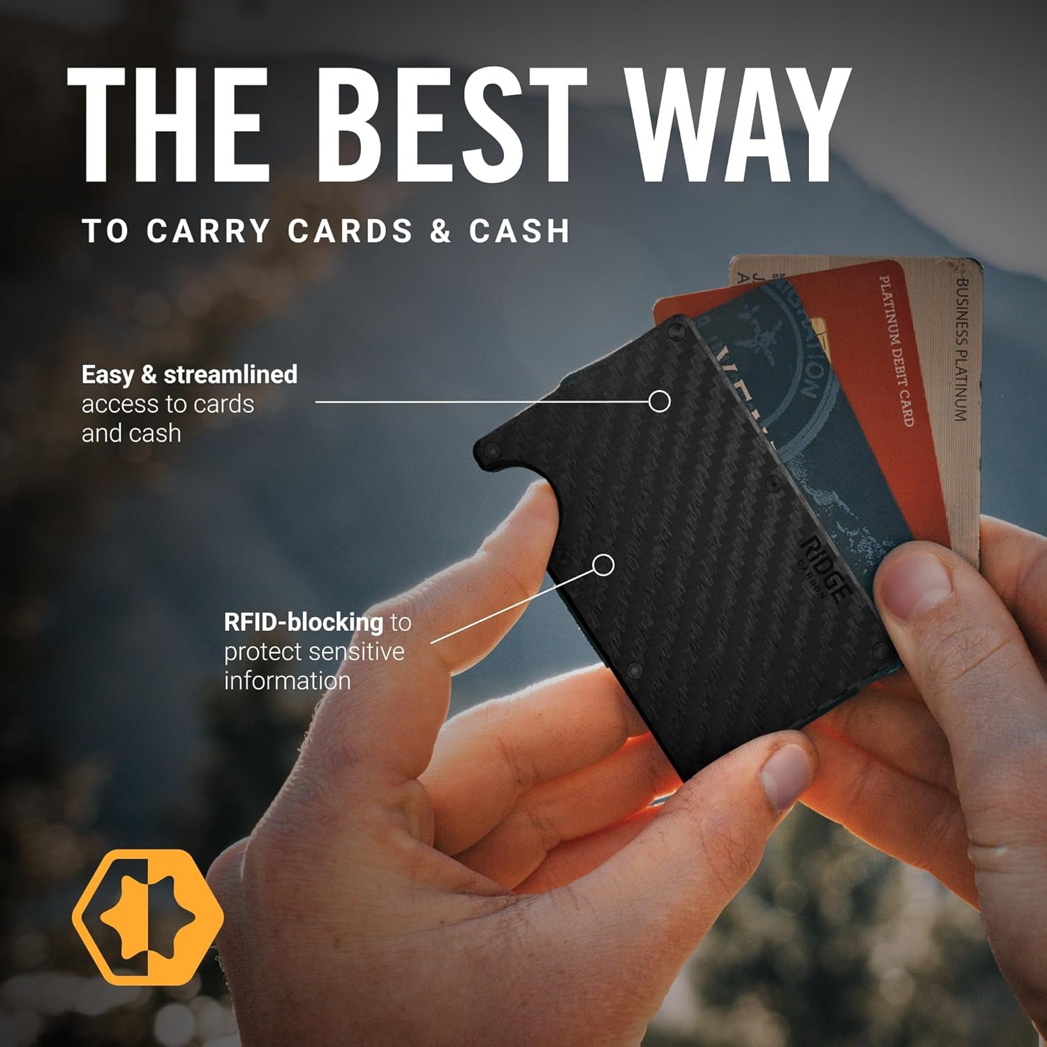 Ridge Wallet for Men - Slim Minimalist Compact Wallet and Card Holder, RFID Protected Front Pocket Wallets for Men with Integrated Cash Strap (Carbon Fiber 3K) - Image 3
