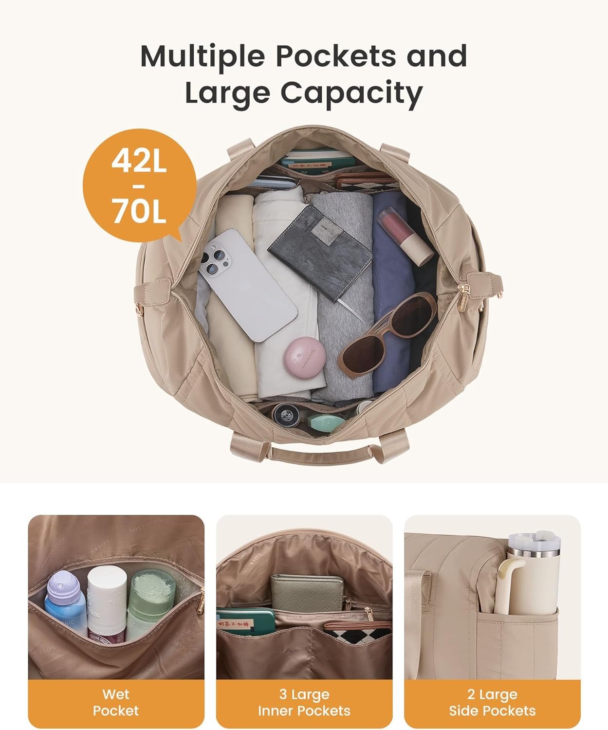 LOVEVOOK Travel Duffle Bag,Puffer Weekender Bags For Women with Shoe Compartment,42L Carry On Duffel Bags For Airplanes,Hospital Bag for Labor and Delivery,Overnight Bsg With Toiletry,2Pcs Set - Image 4