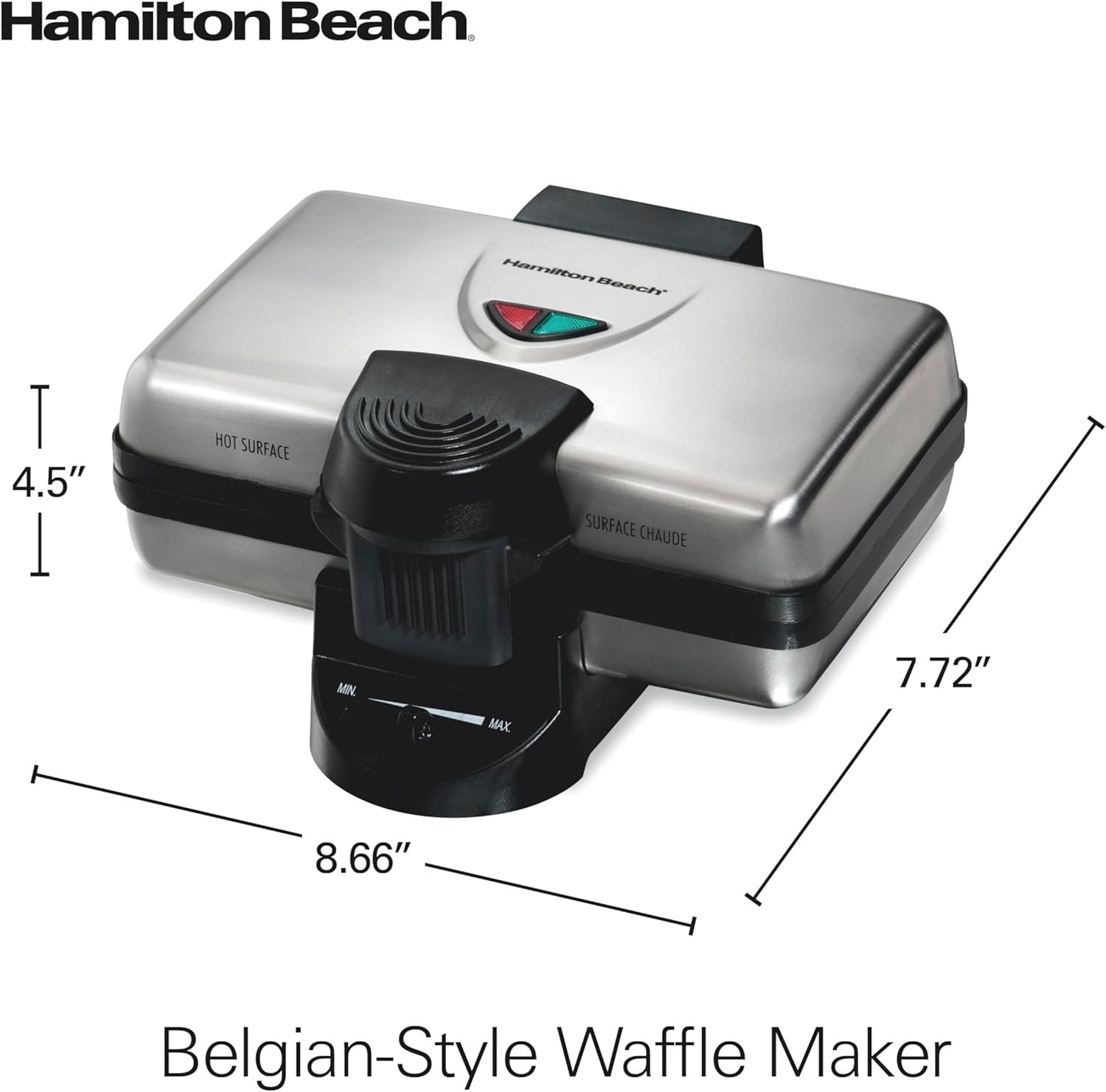 Hamilton Beach Belgian Mini Waffle Maker with Shade Control, Makes 2 at Once, Create Personalized Keto Chaffles and Hash Browns, PFAS-Free Non-Stick Plates, Compact Design, Stainless Steel (26009) - Image 8