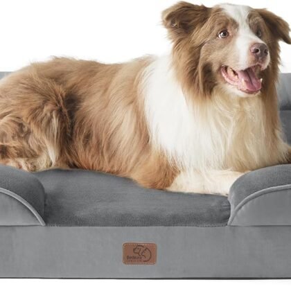 Bedsure L Plus Orthopedic Dog Bed for Large Dogs - Washable Dog Cat Bed Waterproof, L Plus Big Comfort Dogs Couch Sofa with Washable Removable Cover, Pet Bed with Nonskid Bottom, Grey, 38"