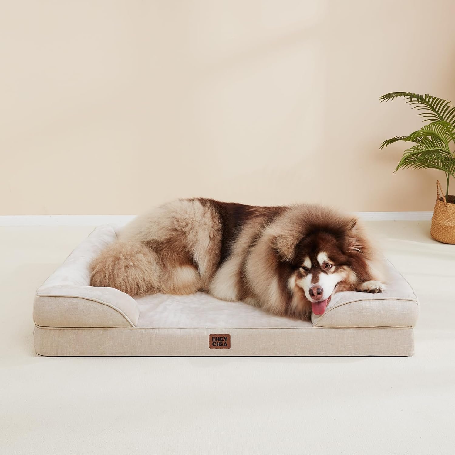 EHEYCIGA Orthopedic Dog Beds for Large Dogs, Waterproof Memory Foam Large Dog Bed with Sides, Non-Slip Bottom and Egg-Crate Foam Pet Couch Bed with Washable Removable Cover, Beige - Image 9