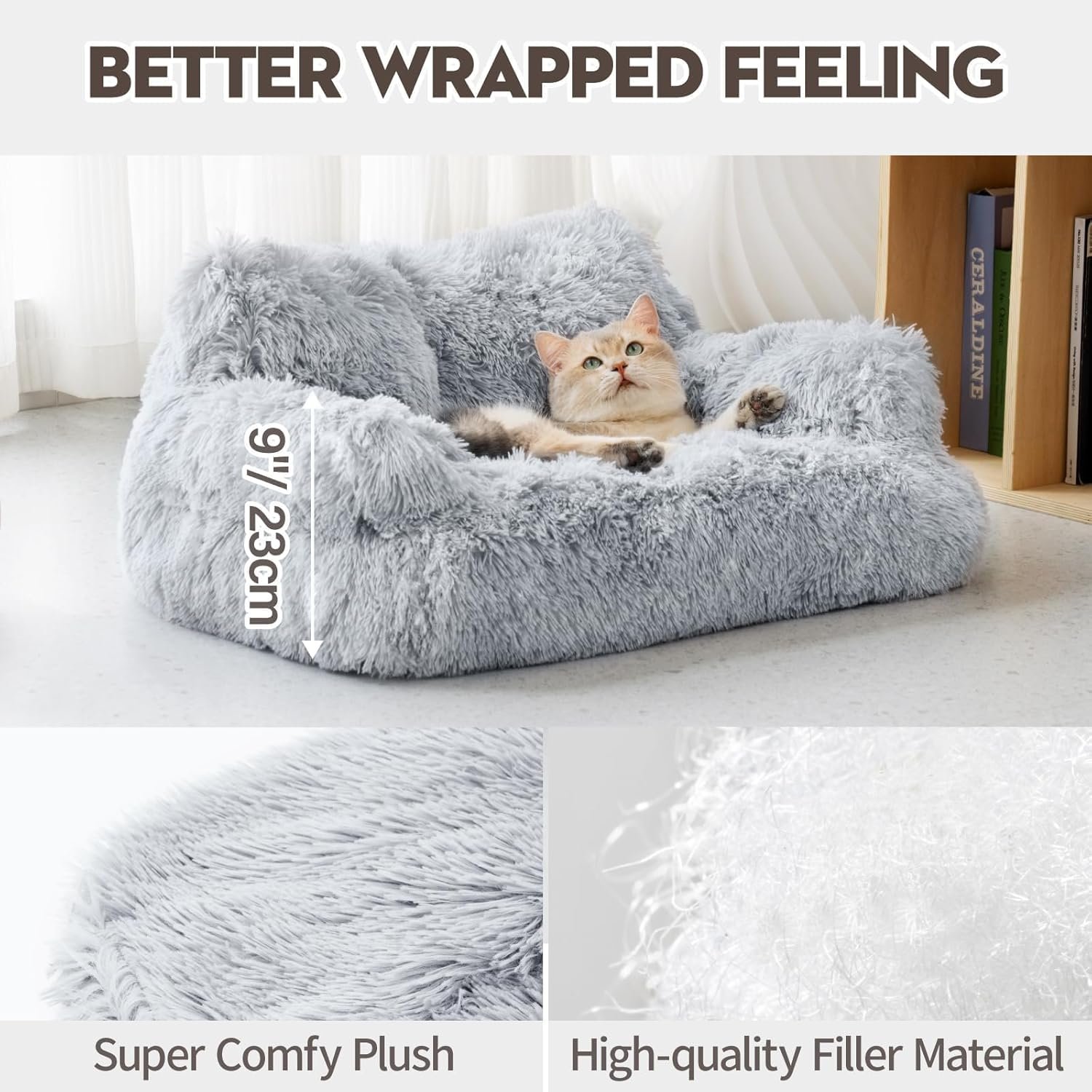 Mewoo Dog Couch, Small Dog Bed with Removable Washable Cover, Cute Cat Couch for Pets, Cat Beds for Indoor Cats with Anti-Slip Bottom (Grey) - Image 7