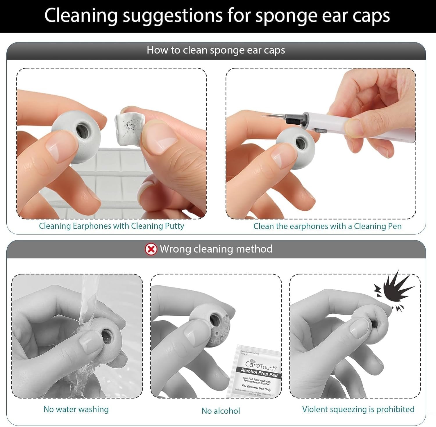 Memory Foam Replacement Ear Tips for AirPods Pro and for AirPods Pro 2, with Noise Reduction Hole, No Silicone Eartips Pain for Apple Ear Buds, Fit in The Charging Case(XS/S/M/L) - Image 3