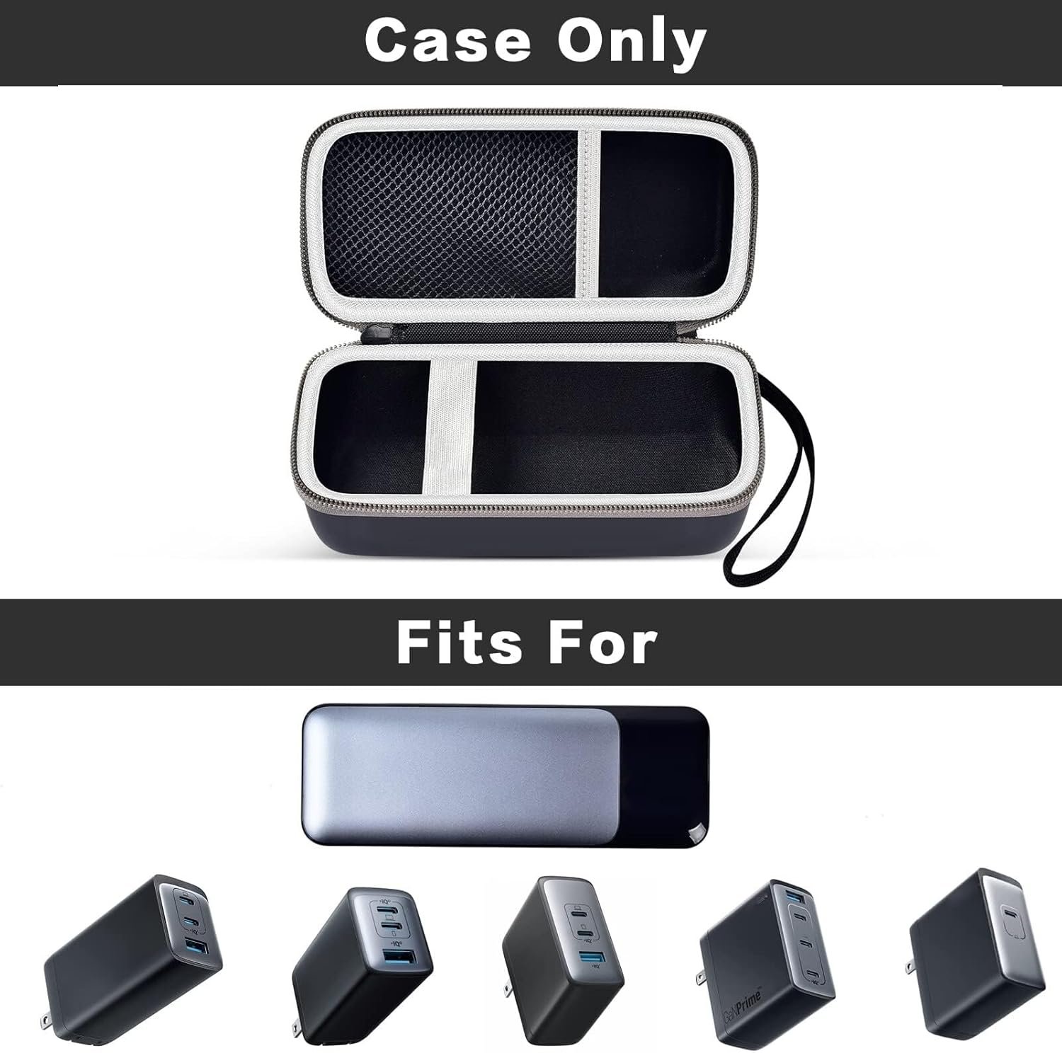 casmilee Case Compatible with Anker 737/735/ 736/717 USB-C Portable Charger Power Bank, Fast Foldable Wall PowerBank Bag for GaN Prime Nano II AC Adapter, Powercore Pocket for lights Cable - Black - Image 2