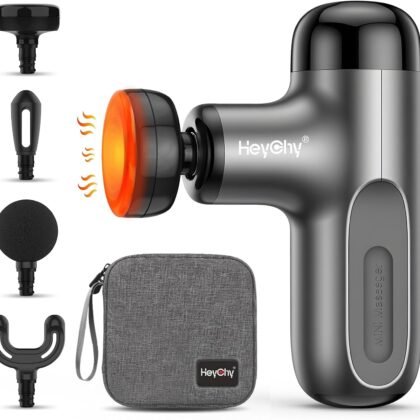 Mini Massage Gun with Heat, Deep Tissue Massage Gun, Portable Percussion Muscle Massager with 4 Massage Heads for Athletes