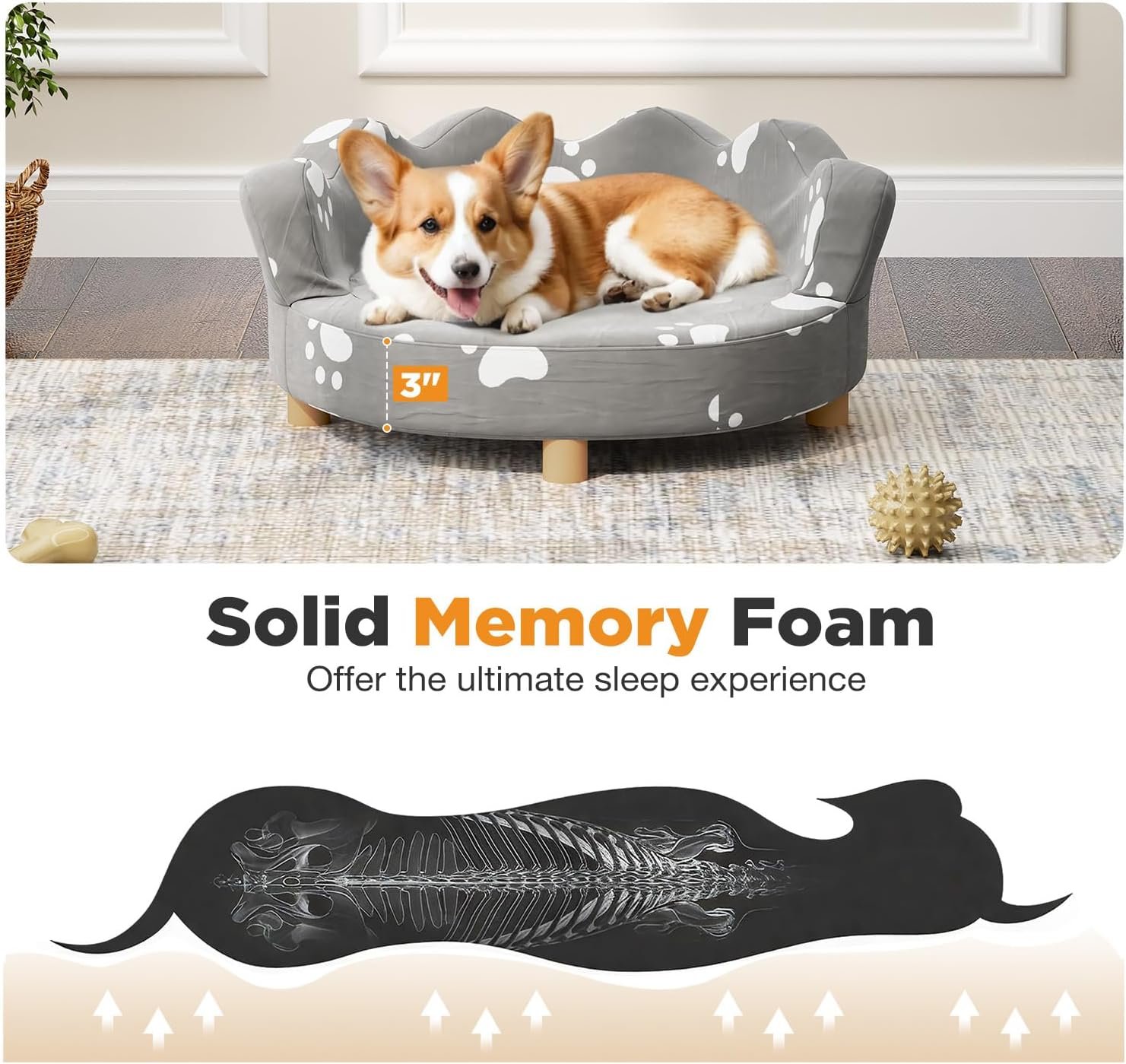 Dog Sofa, Pet Couch for Small-Sized Dogs and Cats Soft Velvety Pet Bed Couch with Legs 80 lbs Loading Washable Cat Sofa para Perros Chair for Small Dog/Cat-Gray - Image 3