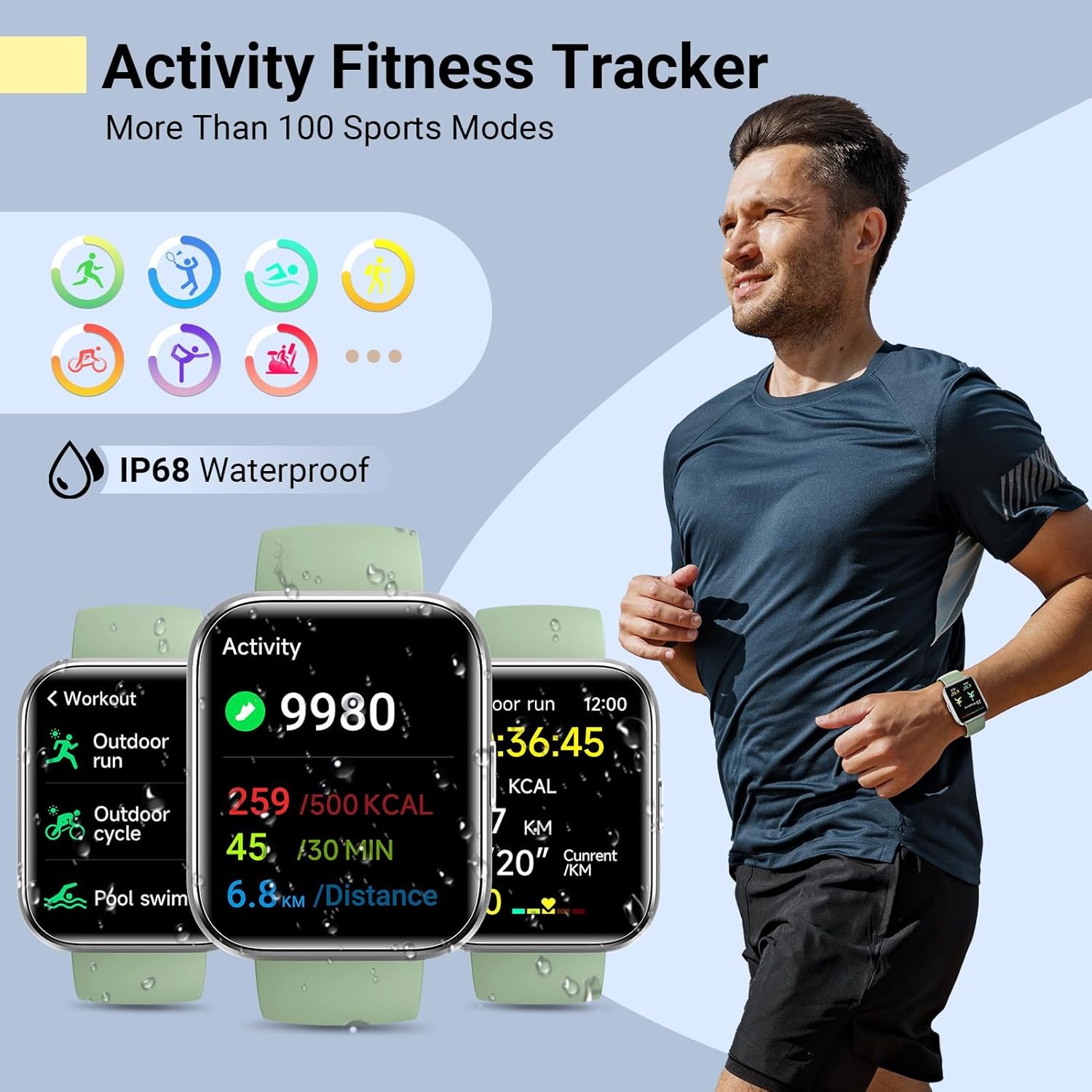 Smart Watches for Women/Men, Smart Watch for Android Phones & iPhone, Fitness Watches for Women with Alexa, Call & Notification Alerts, Tracks Heart Rate/Sleep Smartwatches (Green, 1.8 inches) - Image 5