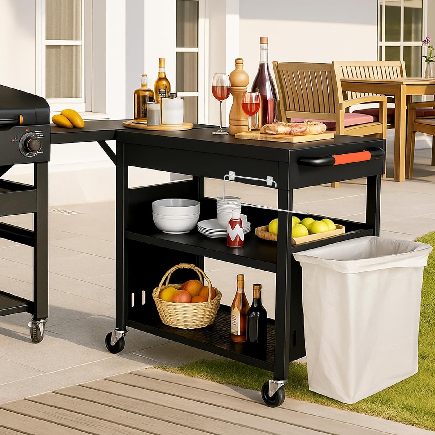 Outdoor Grill Table Cart for Blackstone 28"/36" Omnivore Griddle, 50" x 22“ Large Outdoor Kitchen Island with Foldable Side Table for Blackstone 17”/22” Griddle, Home BBQ, Tailgates, Cookouts - Image 7