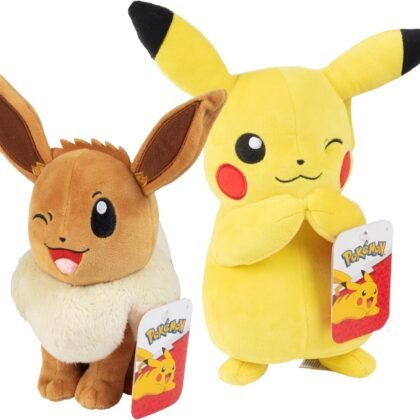 Pokemon 8" Eevee & Pikachu Plush, 2-Pack - Let's Go Starters - Officially Licensed - Authentic Soft Stuffed Animal Toy Figures - Holiday Christmas Stocking Stuffer Gift for Kids, Boys, Girls - 2+