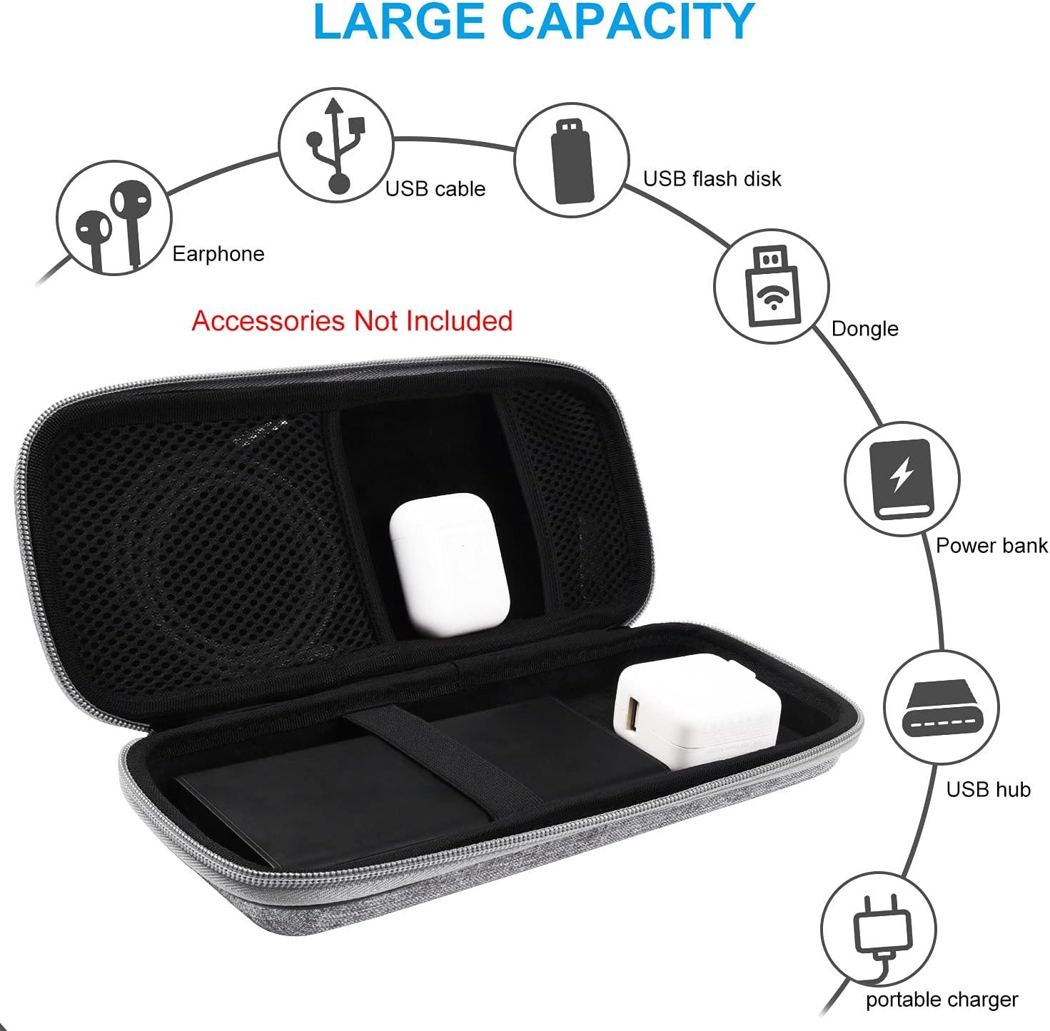 Powerbank Hard Travel Case Compatible RAV Power 26800/20100/20000mAh, Anker Power Core 26800mAh/ PowerCore +26800mAh, ROMOSS 30000mAh, Miady Charger, Ekrist, Lab599 Tx500 Radio(Light Grey) - Image 5