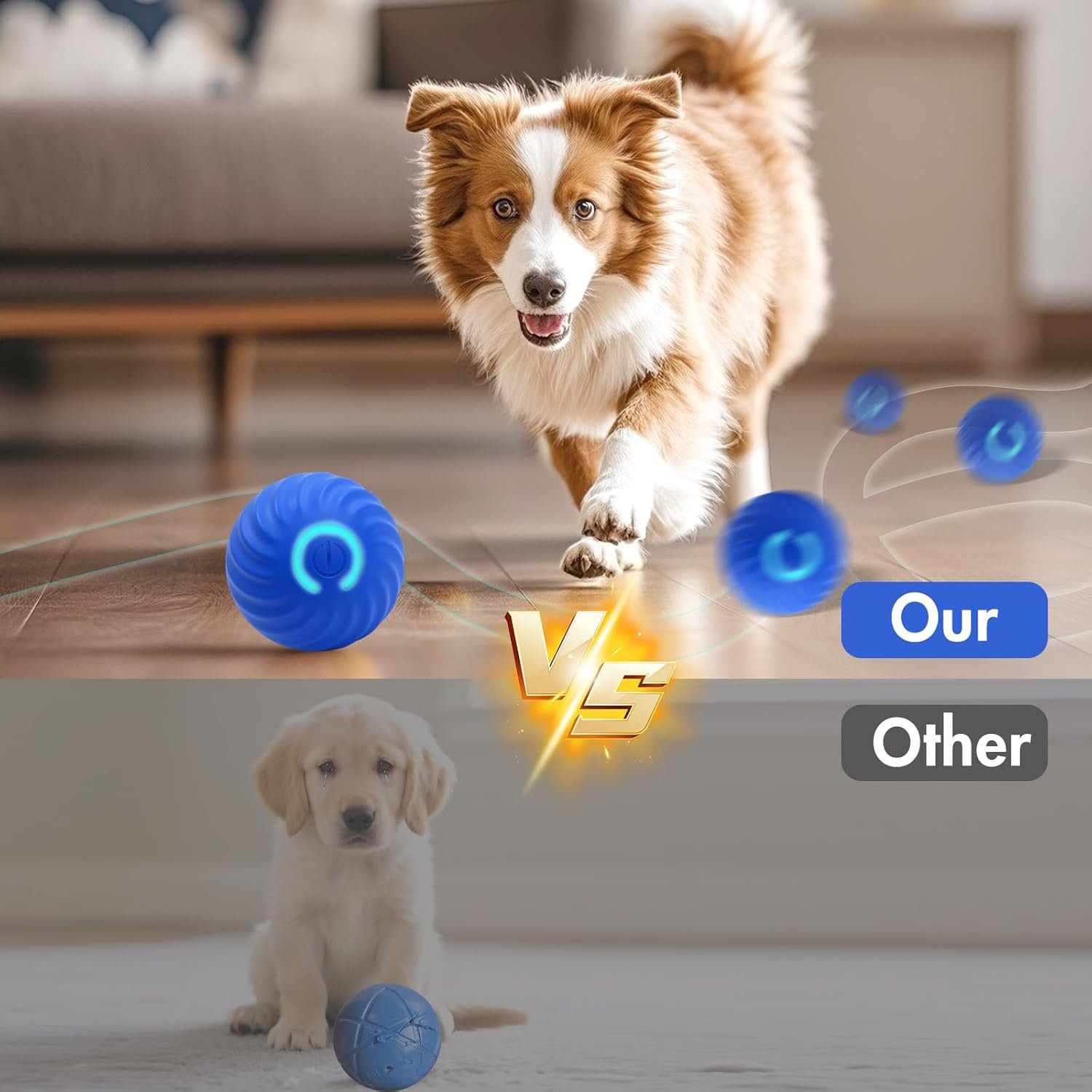 Interactive Dog Ball Toys - Smart Electric Dog Toys to Keep Them Busy with 2 Cover, Automatic Rolling and Jumping Pet Balls Ball for Dogs - Cats, Pet Interactive Toy Balls - Rechargeable, Blue - Image 4