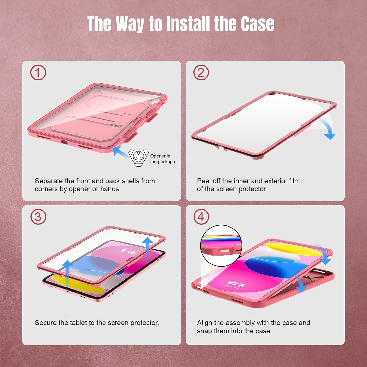 TiMOVO Case for iPad (A16) 11th Generation 11 Inch 2025, iPad 10th Generation Case 2022 with Screen Protector, Heavy Duty Shockproof Rugged Protective Cover, Watermelon Pink - Image 7