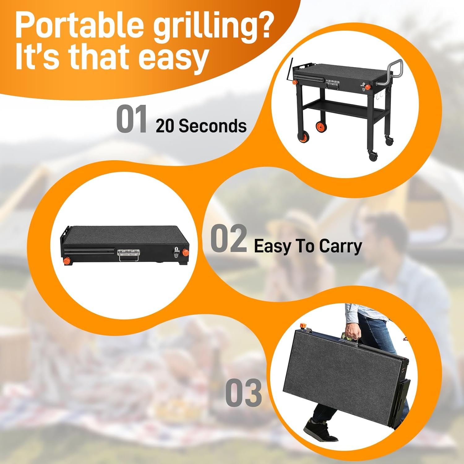 Outdoor Grill Cart - Foldable Grill Table, Blackstone Griddle Stand for 17"/22" Griddle, Portable Ninja Grill Stand with Large Space, Pizza Oven Stand, for Tailgating, Camping, RV - Image 5