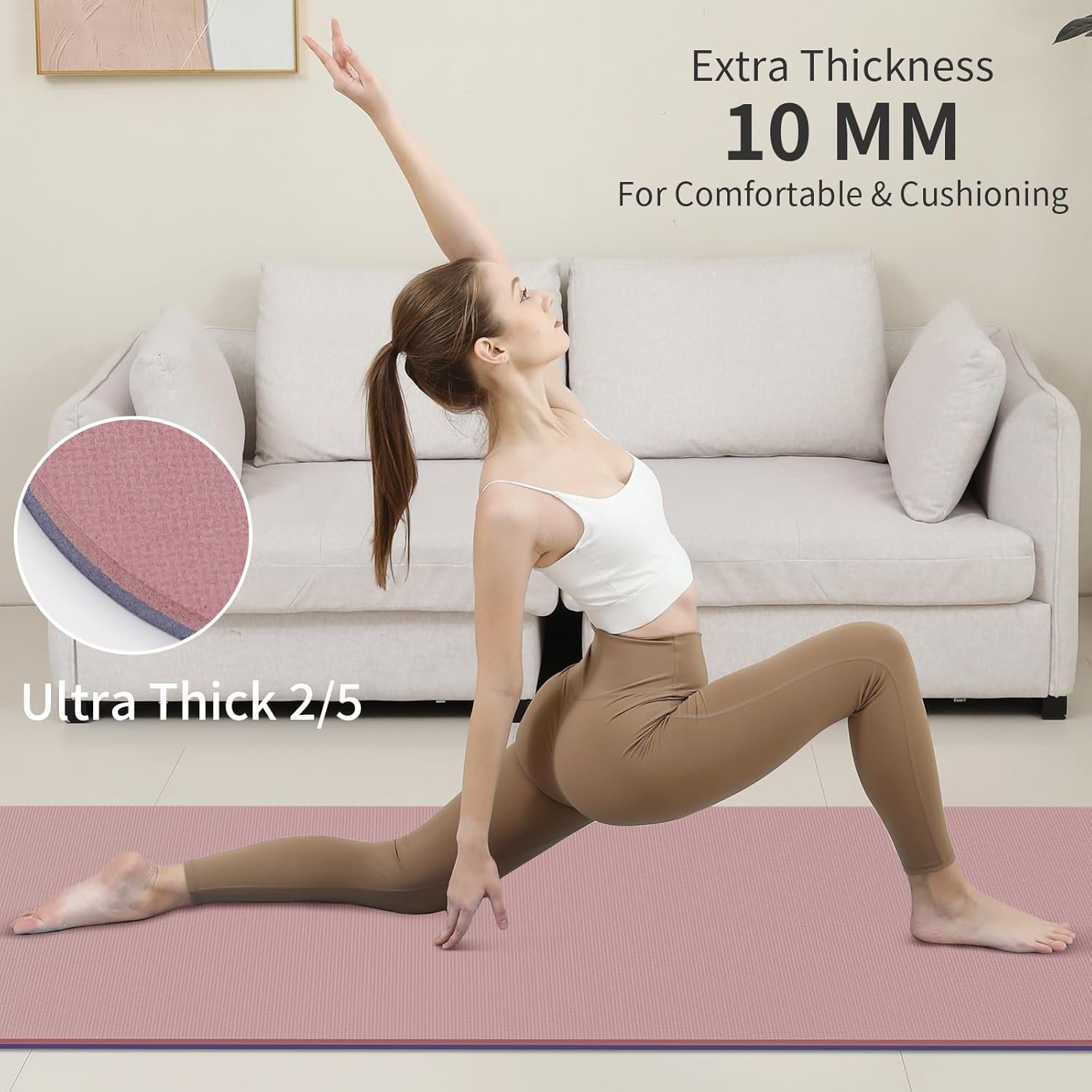 Yoga Mat Non Slip Anti-tear,extra thick-2/5 inch(10MM)High Resiliency Professional POE Yoga Mats for Women Men Kids,72"x24"inch,Workout, Yoga, Pilates and Floor Exercise, with Carrier Strap - Image 6