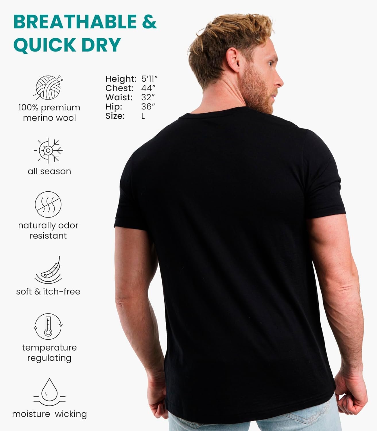Merino.tech Merino Wool T-Shirt Mens - 100% Merino Wool Undershirt Lightweight Base Layer - Image 2