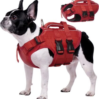Kuoser Dog Life Jacket High Flotation, Reflective Dogs Life Vest for Swimming Boating, Adjustable Small Medium Large Dog lifejacket, Lightweight Dogs Life Preserver Rescue Handle Spring Summer Pool