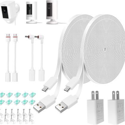 26FT Power Adapter and Cable for Ring Camera, Ring Stick Up Cam Battery, Ring Spotlight Cam Battery/Pro/Plus, Blink Outdoor 4 (4th Gen), EufyCam 3C, Weatherproof Charging Power Cord with Charger,2Pack